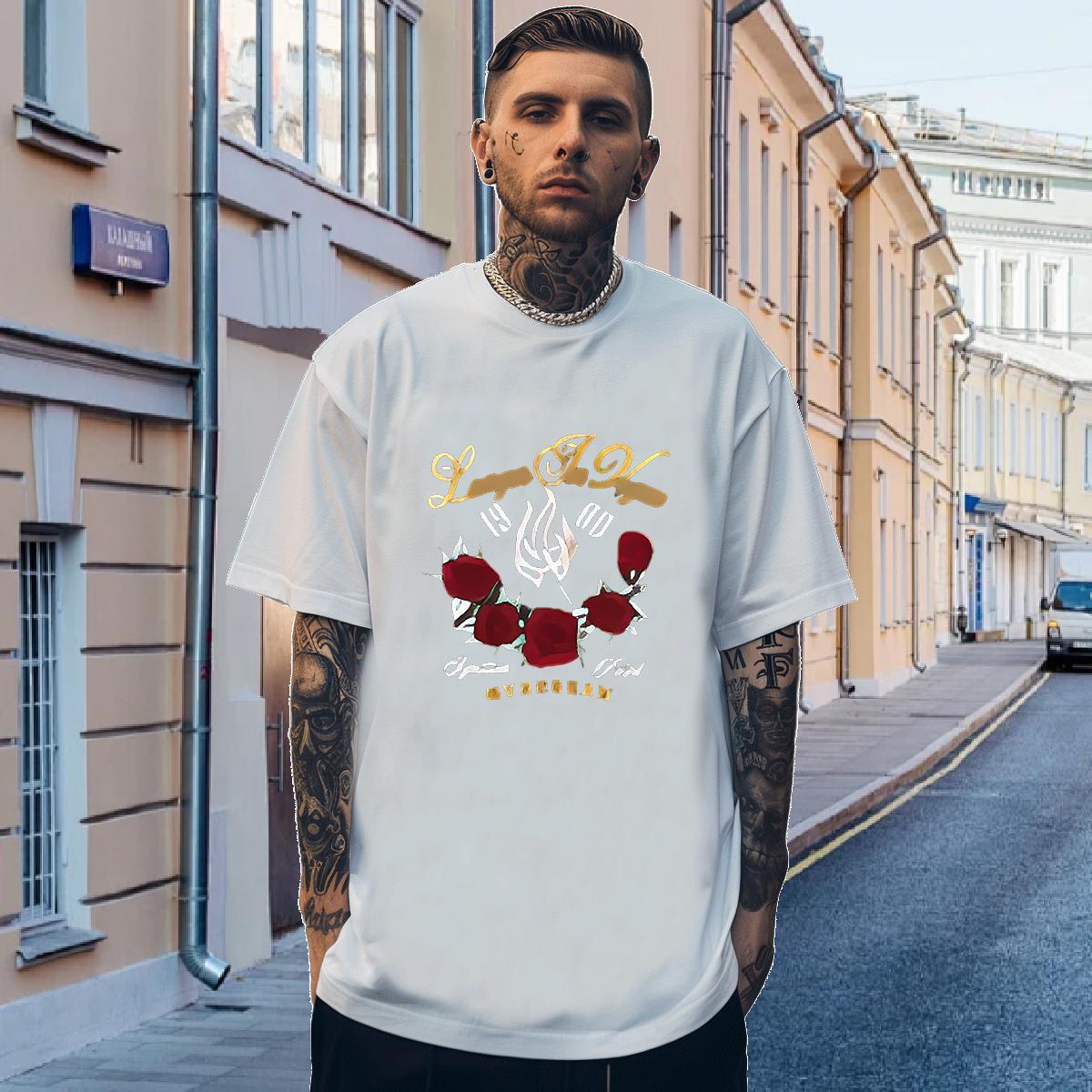 T-Shirts 230g 100% Cotton flower Casual Beach Round Neck Short Sleeve DIY Tshirts 2024 Summer Classic Wear