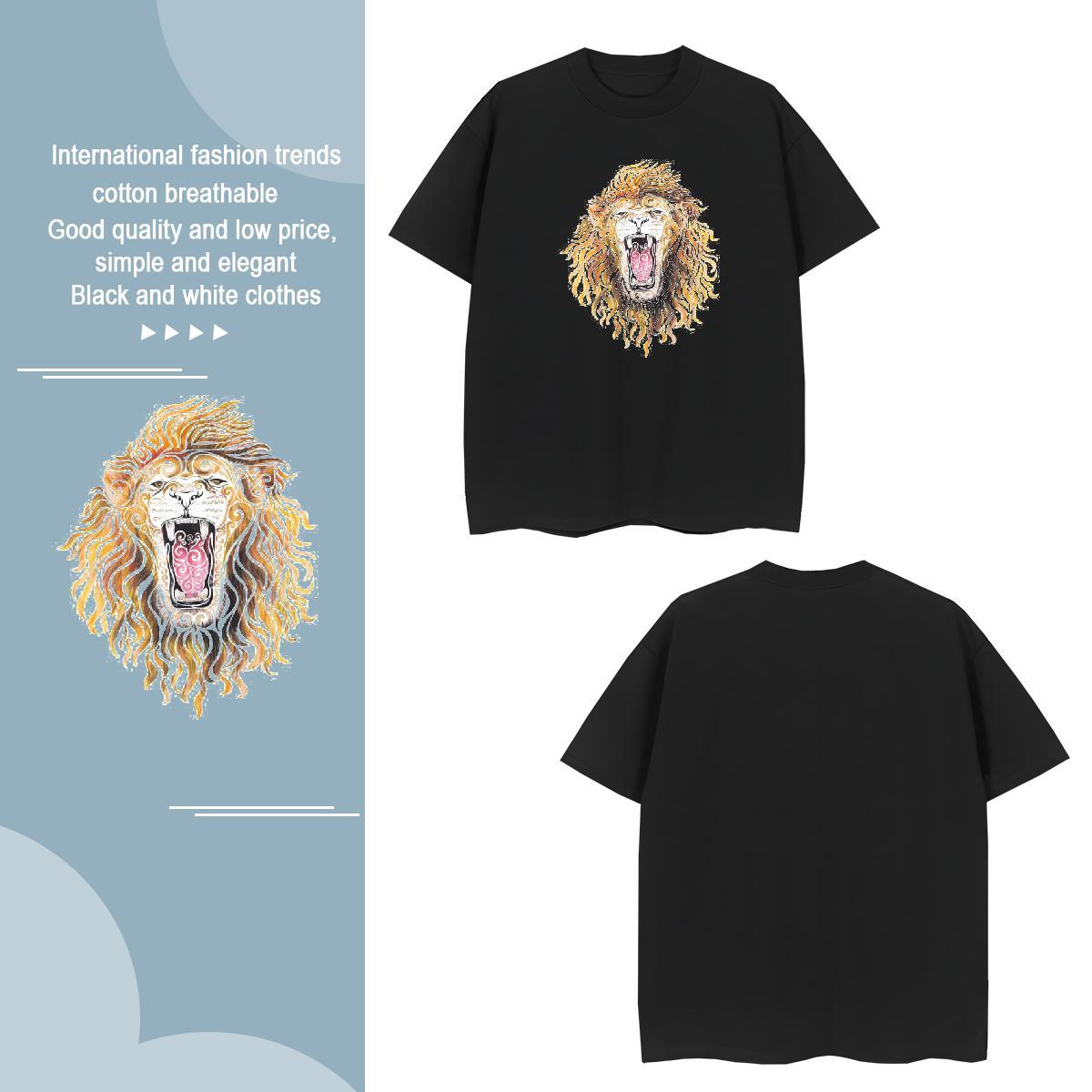 Men T Shirts 230g 100% Cotton lion Street Casual Breathable DIY Men Tops Tees 2024 High Quality Tshirts