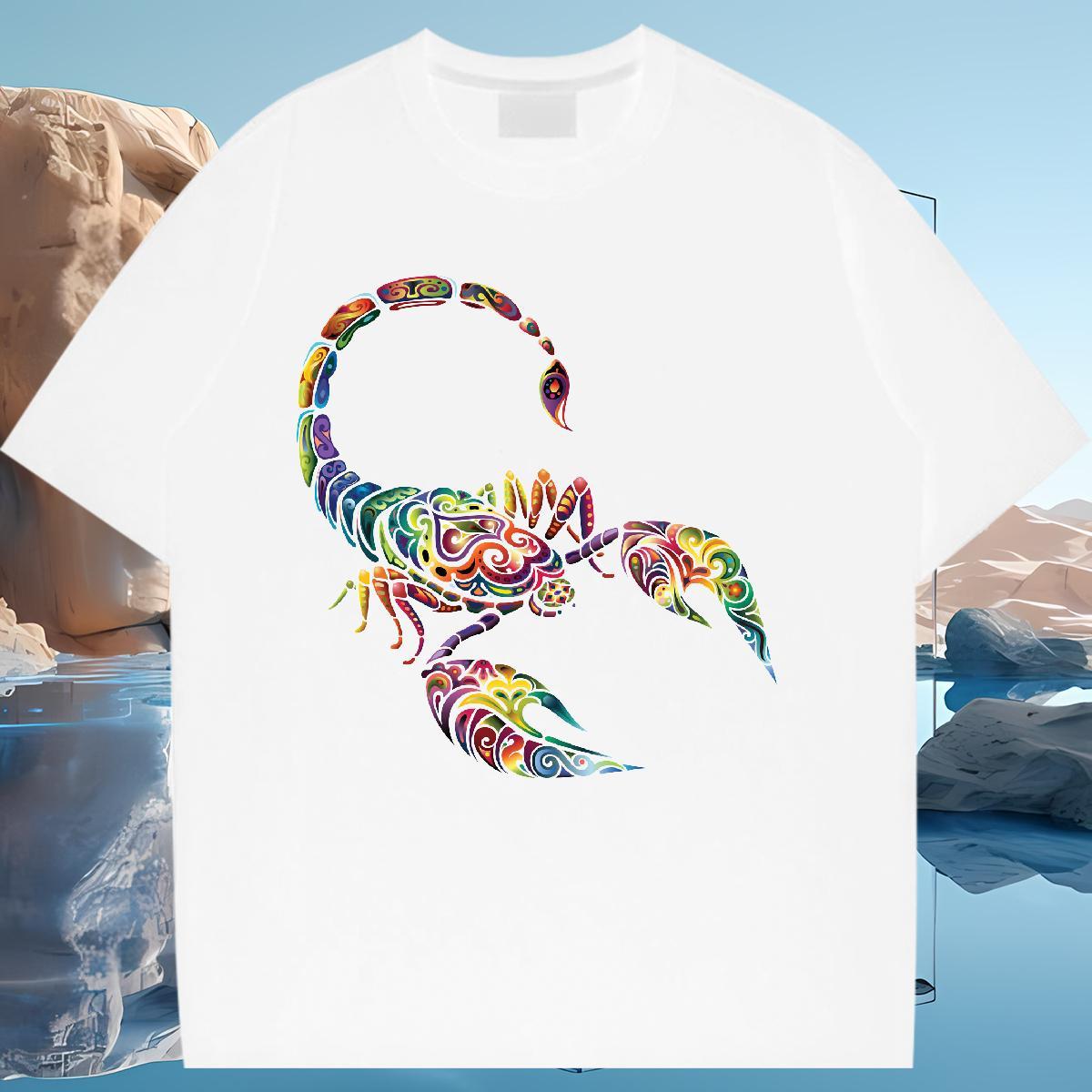 Loose Woman T Shirts O-Neck Short Sleeve Unisex Tshirts Floral Print scorpion Casual 230g 100% Cotton Stylist Wear