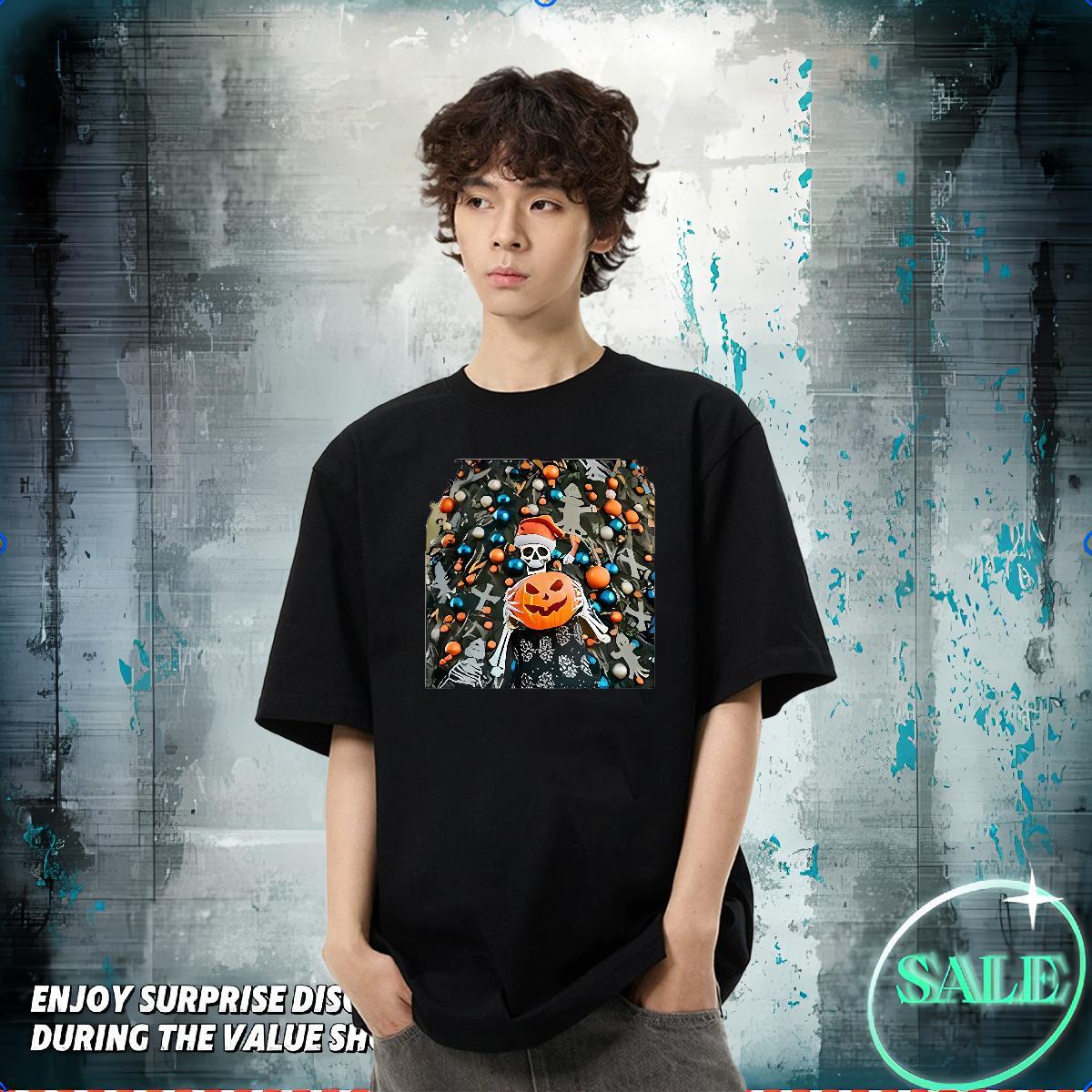 Classic Mens T Shirts 230g Pure Cotton pumpkin Daily Wear Top Tees Breathable Soft Brand Mens Tshirts White Plus Size