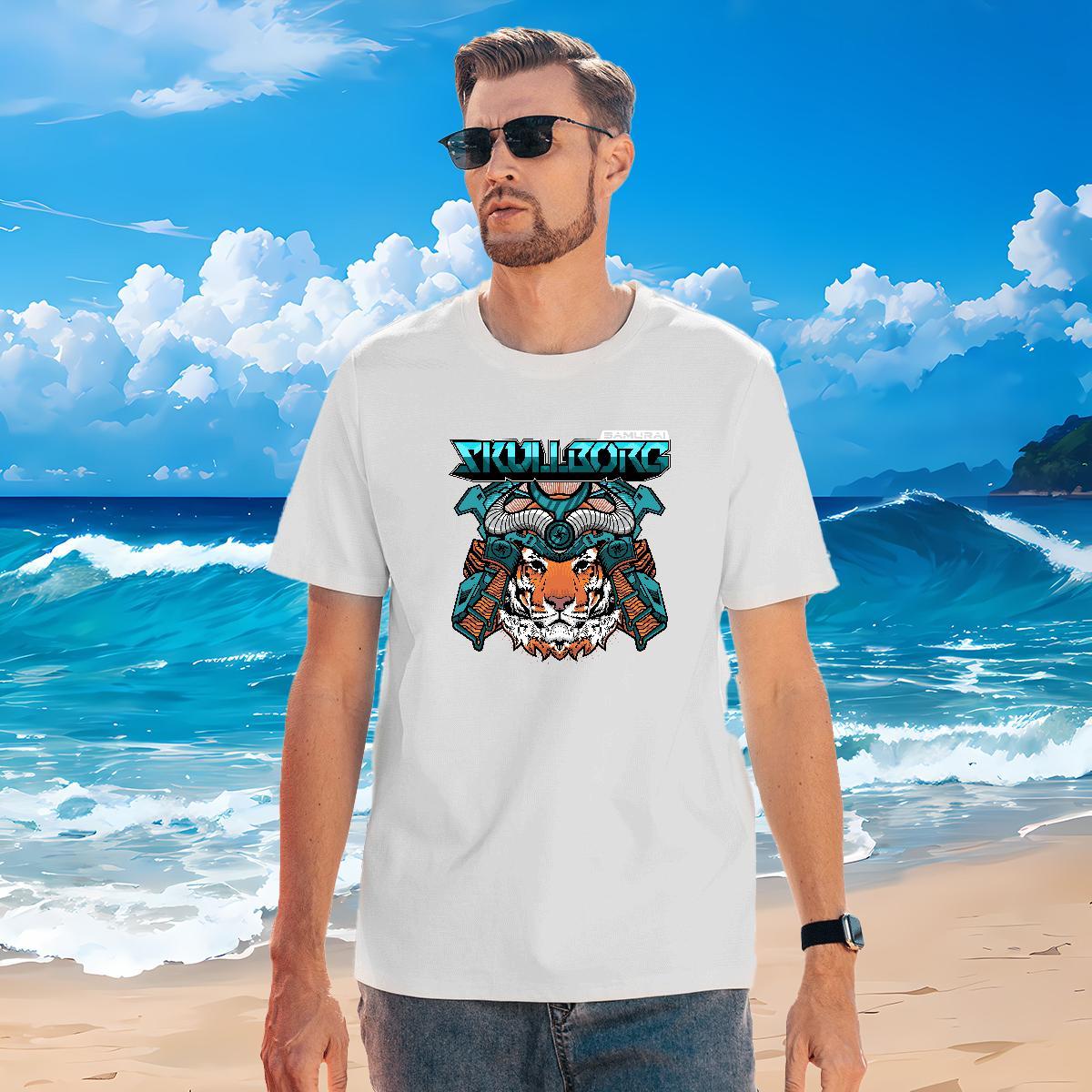 Custom T Shirts Men 230g 100% Cotton tiger Outdoor Tees Shirts Crew Neck Loose Men Tops Tees DIY Printed