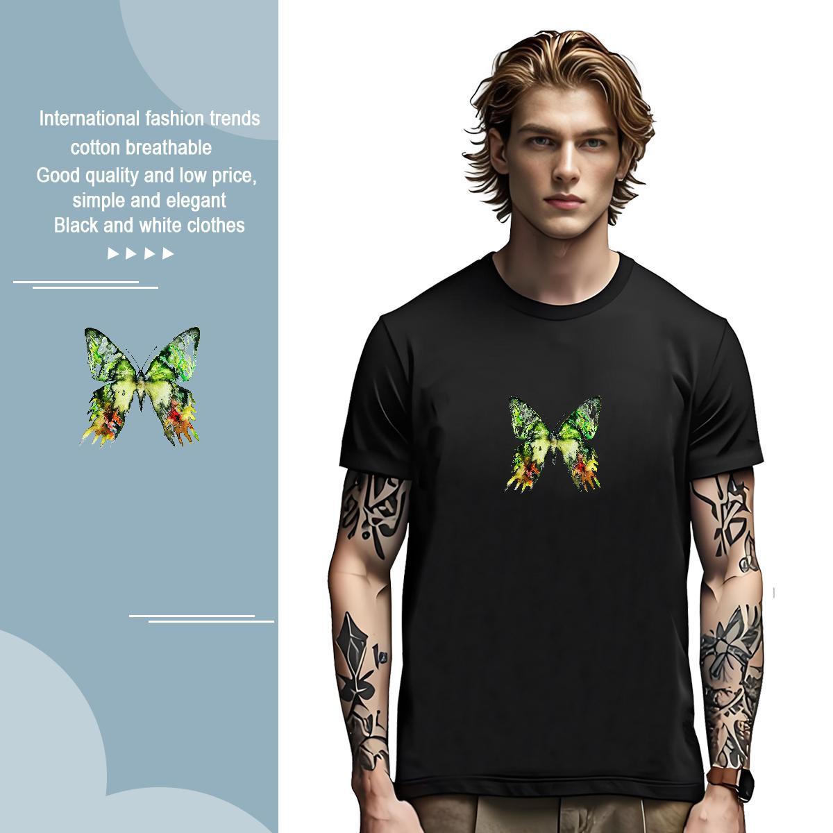 T Shirts Men 230g Cotton Butterfly Anime Printing Street Pure Cotton Oversized Couples T Shirts Stylist Cool Design Tees Shirts