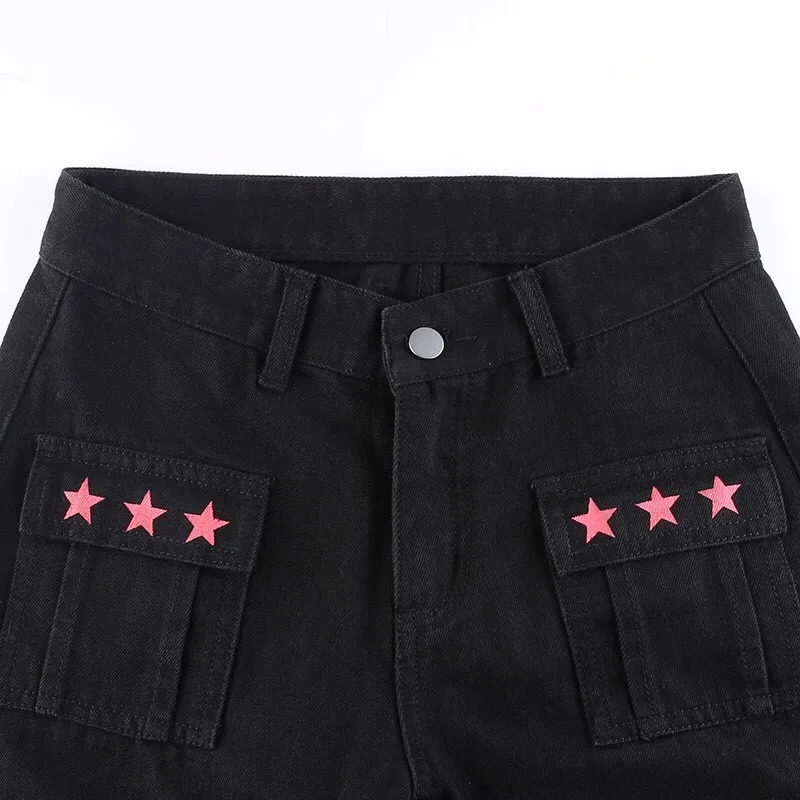 Autumn Winter Straight Tube Y2k Jeans Ladies Darkness European and American Style Womens Pants Star Print Baggy Pants Woman 240806