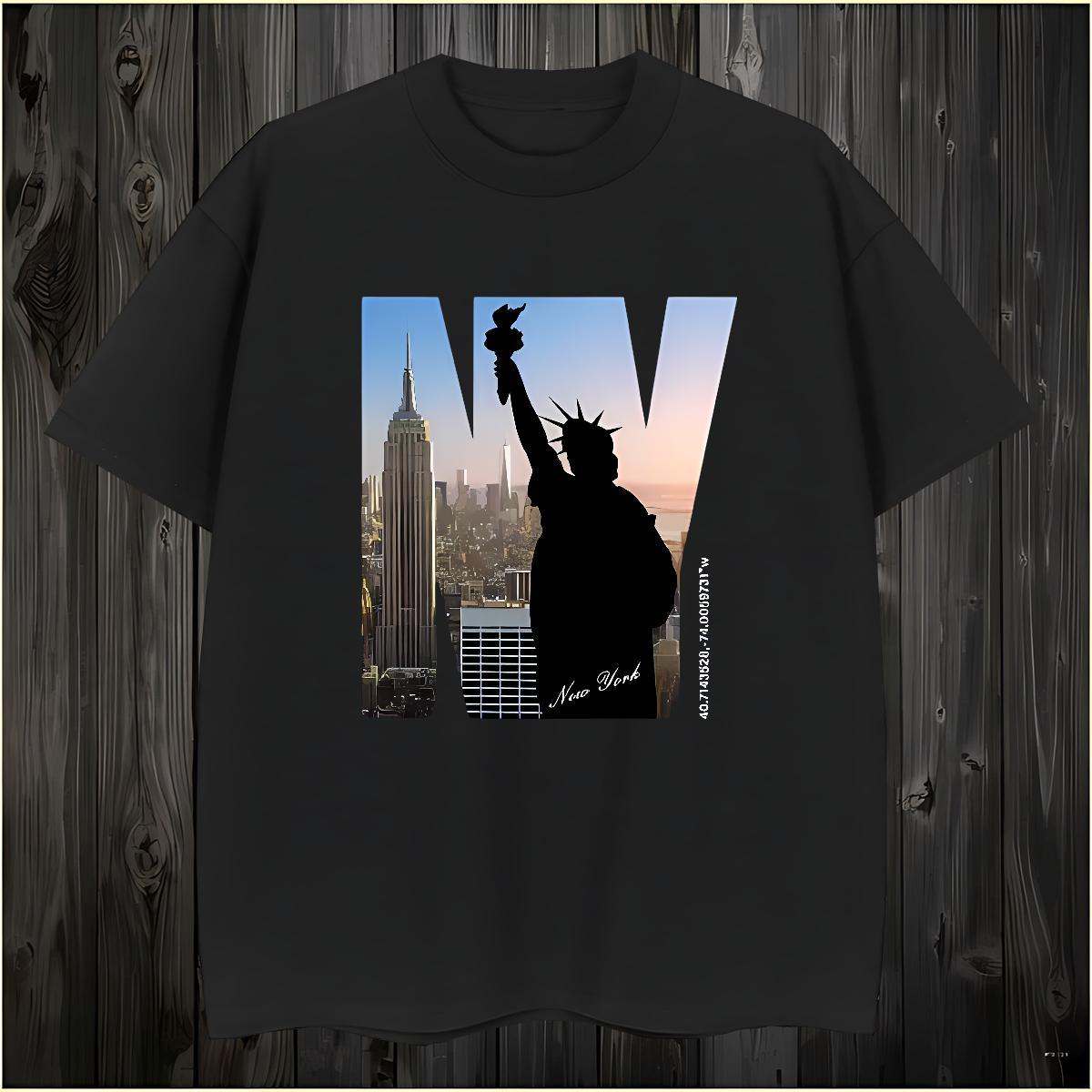 T-Shirts for Men 230g Cotton the Statue of Liberty Casual Beach Breathable Crew Neck Asian Size Men Clothes T-Shirt 2024 New High Quality Tees
