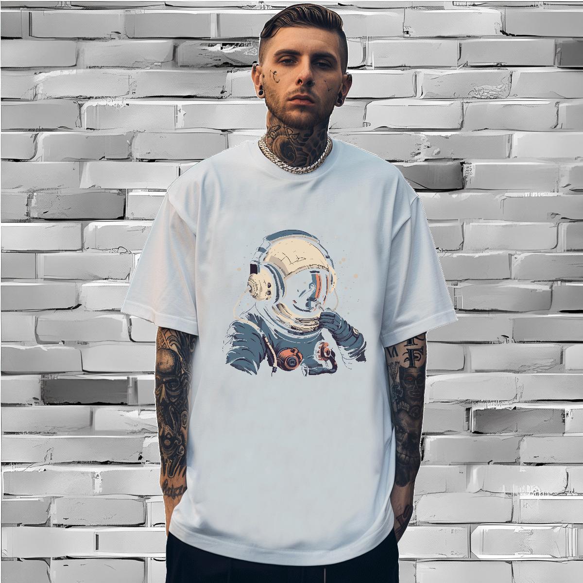 T Shirts Men 230g Cotton cosmonaut Home Outdoor Breathable Short Sleeve Custom Big Size Couples T Shirts Brand Wholesale Clothings