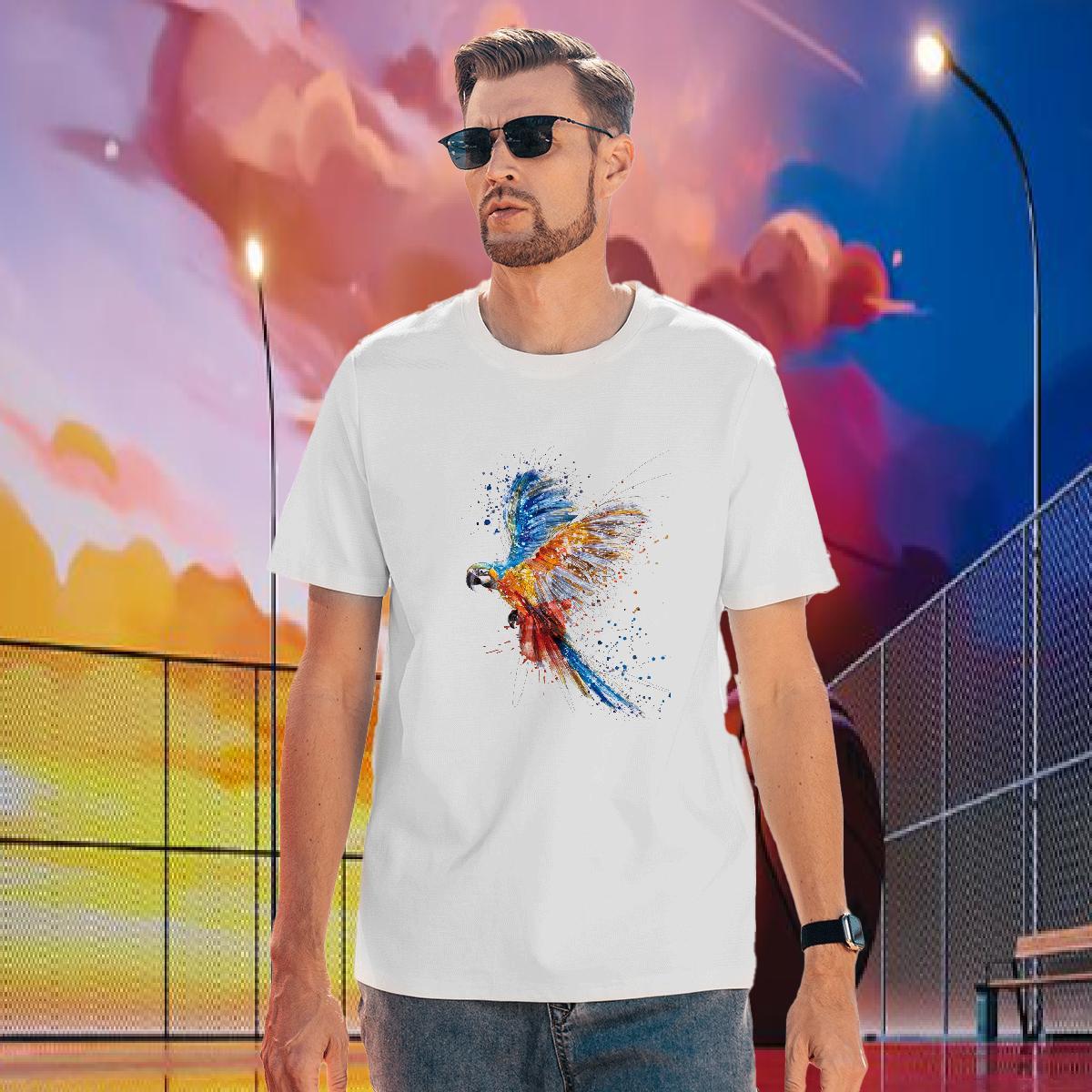 Fashion New Men T Shirts 230g Pure Cotton parrot Casual Beach Clothings Breathable Short Sleeve Loose Men Tees DIY