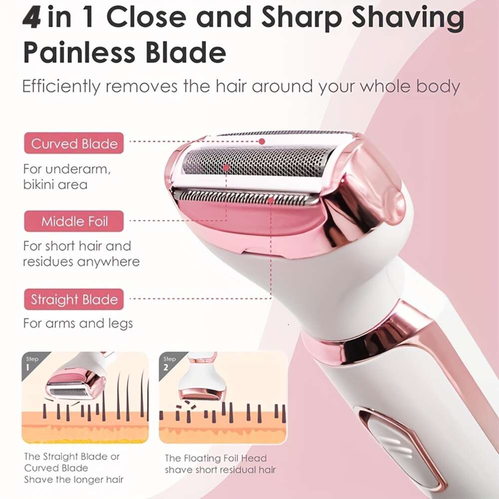Electric Razor For Women, 4-in-1 Rechargeable grooming kit, Lady Electric Shaver For Face, Nose, Legs And Underarm, Bikini Trimmer For Women Wet & Dry