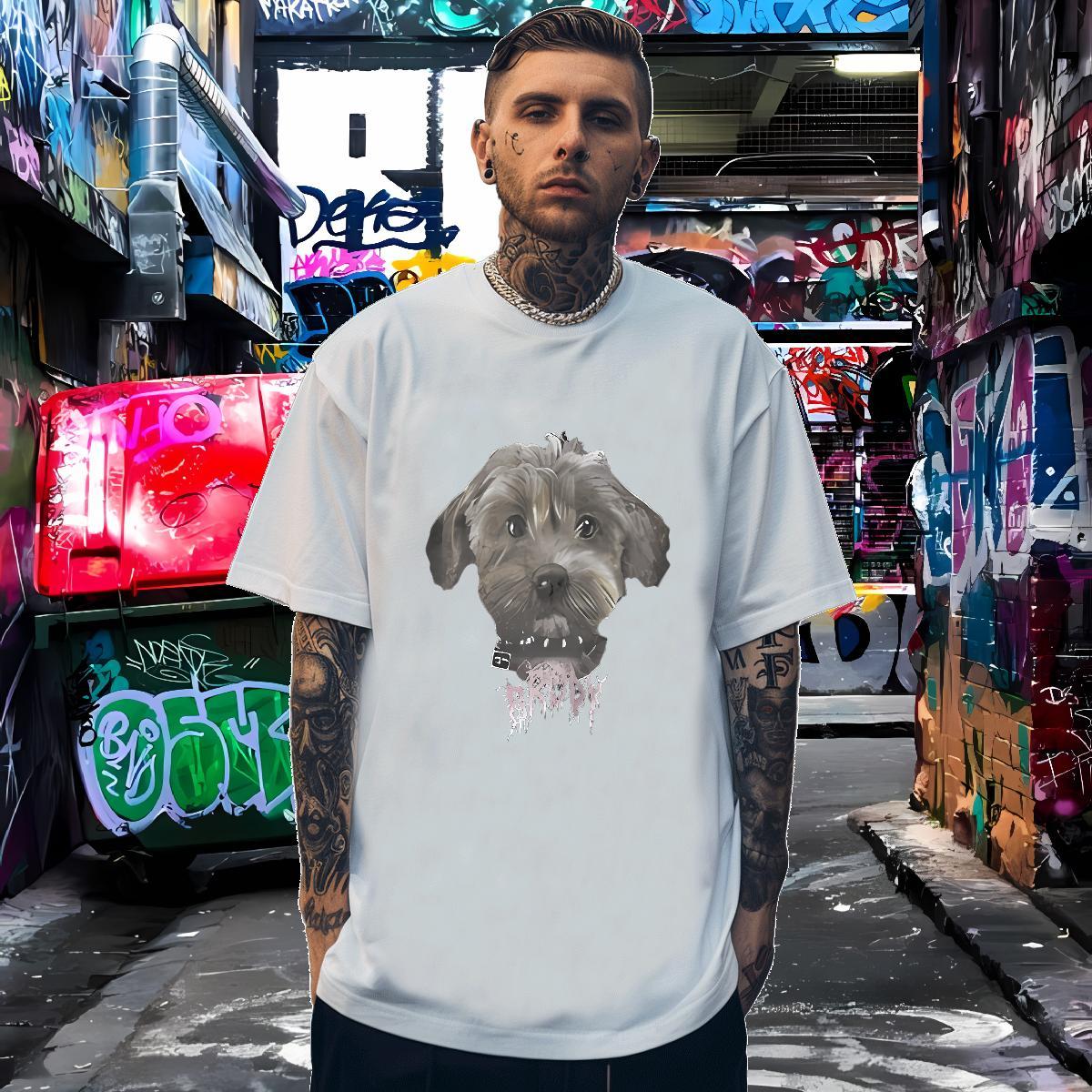 Mens T Shirts 100% Cotton 230g dog Hip Hop O-Neck Short Sleeve Graphic Tshirt for Man Woman DIY Customized Loose Fit Tops