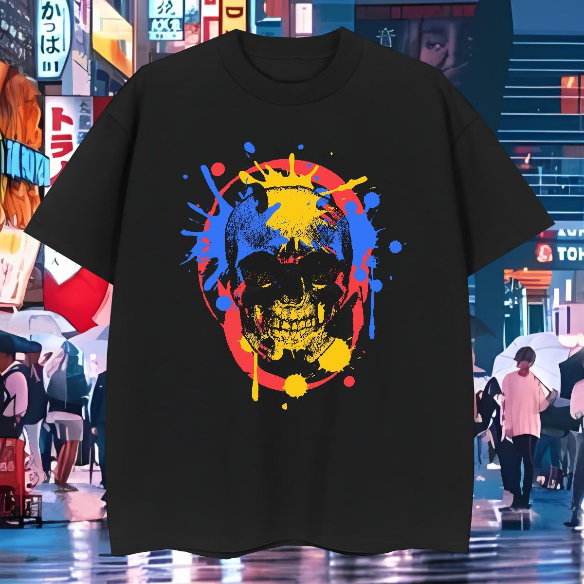 Fashion Design T shirt skull Clothes 230g Cotton Daily Outfit Brand Oversized 3XL 4XL O Neck Short Sleeves Men Clothes T-Shirt