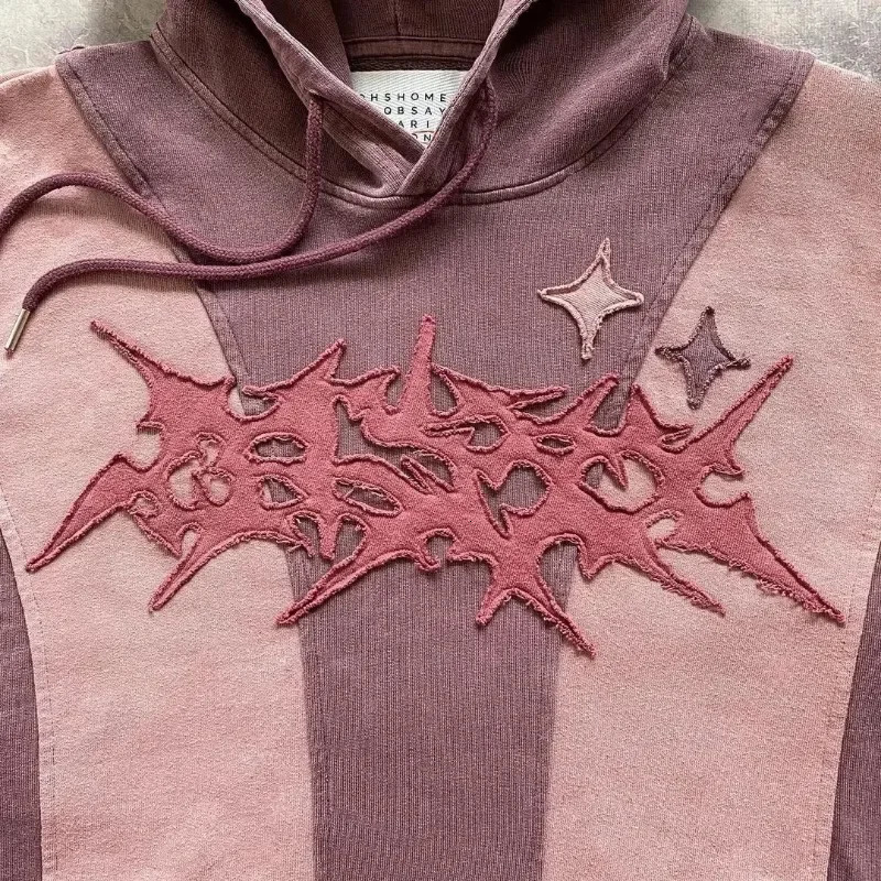 Harajuku Vintage star patchwork hoodie womens Y2K Harajuku Gothic loose casual sweatshirt hoodie Streetwear clothes 240806