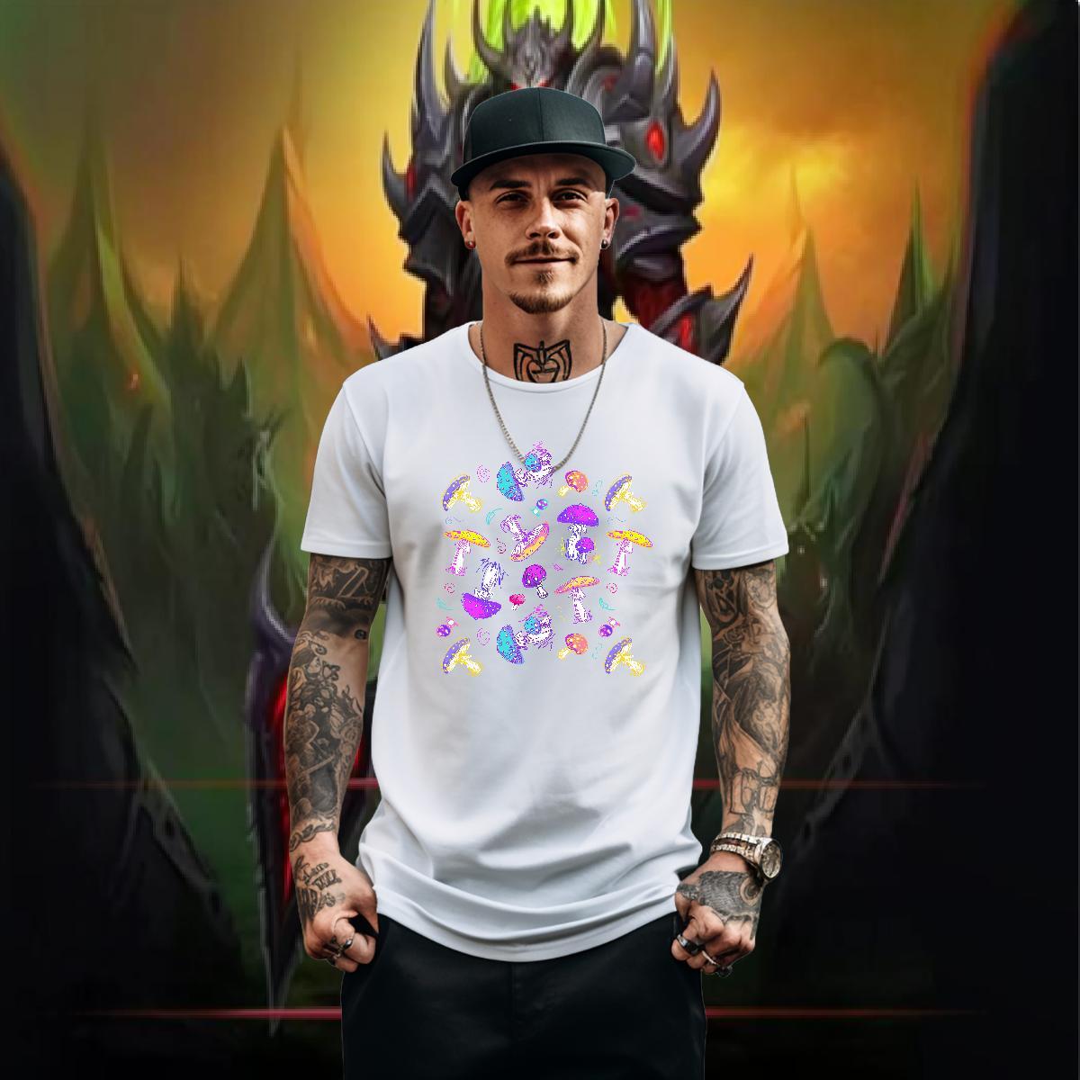 Classic Casual T-Shirts 230g 100% Cotton mushroom Outdoor Tshirts O Neck Short Sleeves Brand Men Tops Tees Anime Print