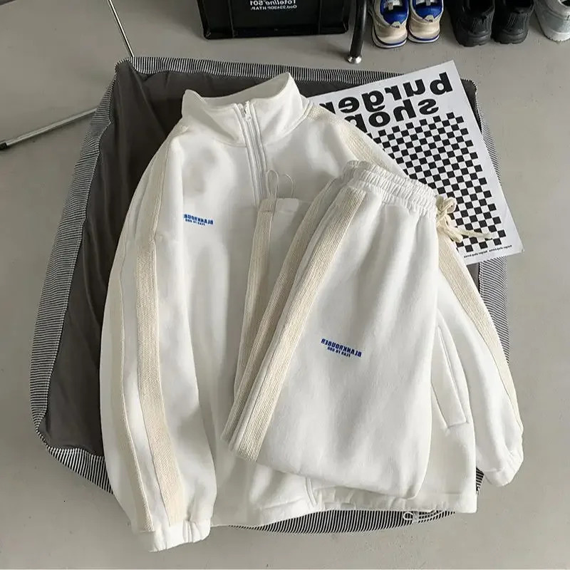 Trendy 2-piece Set Mens Cardigan Sweatshirtsuit Stand Collar Casual Korean Version Sports Wear Autumn Style 240806
