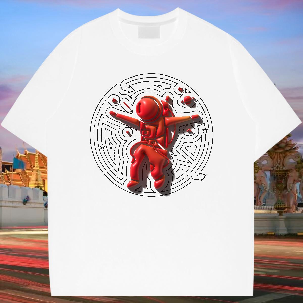 T Shirt For Man 230g Cotton cosmonaut Street Breathable Crew Neck Custom Printing Men Tshirts Fashion Loose Fit Tees