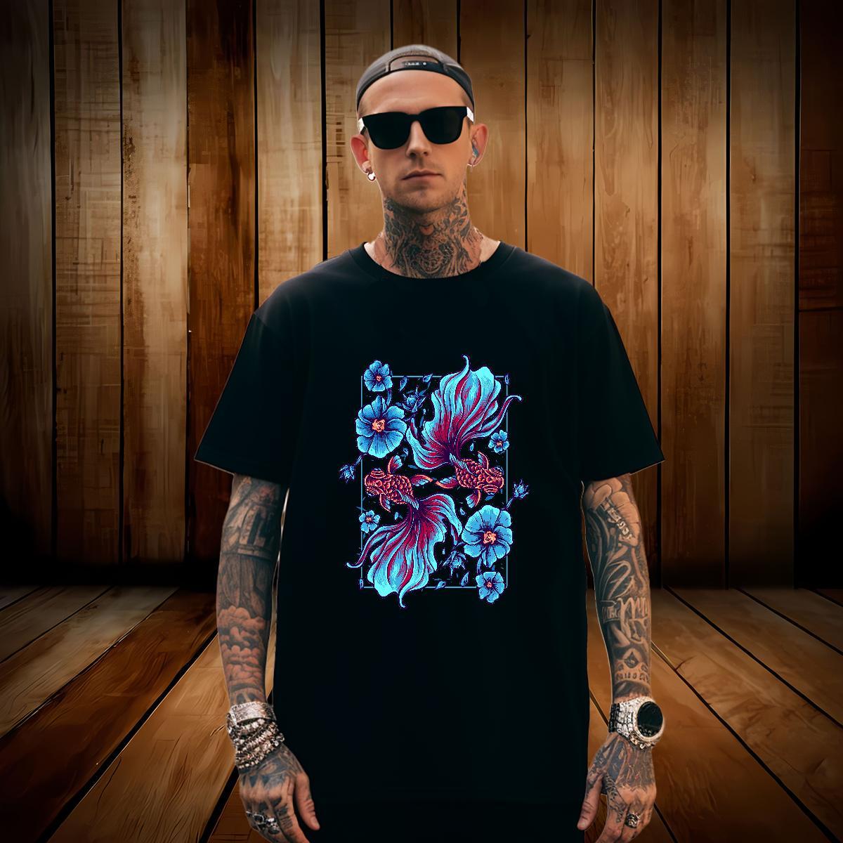 T-Shirts 230g Cotton Outdoor Round Neck Short Sleeve Black White Men Clothes T-Shirt Brand Soft Tops Shirt