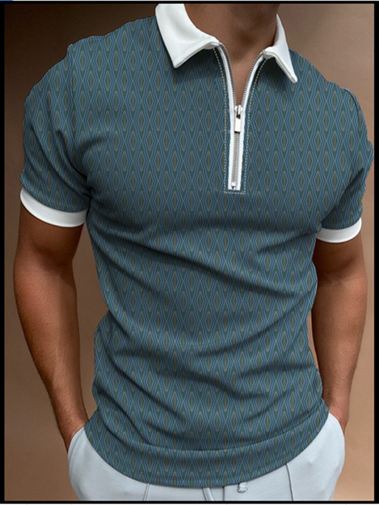 Spring/Summer New POLO Zipper Printed Men's Polo Shirt