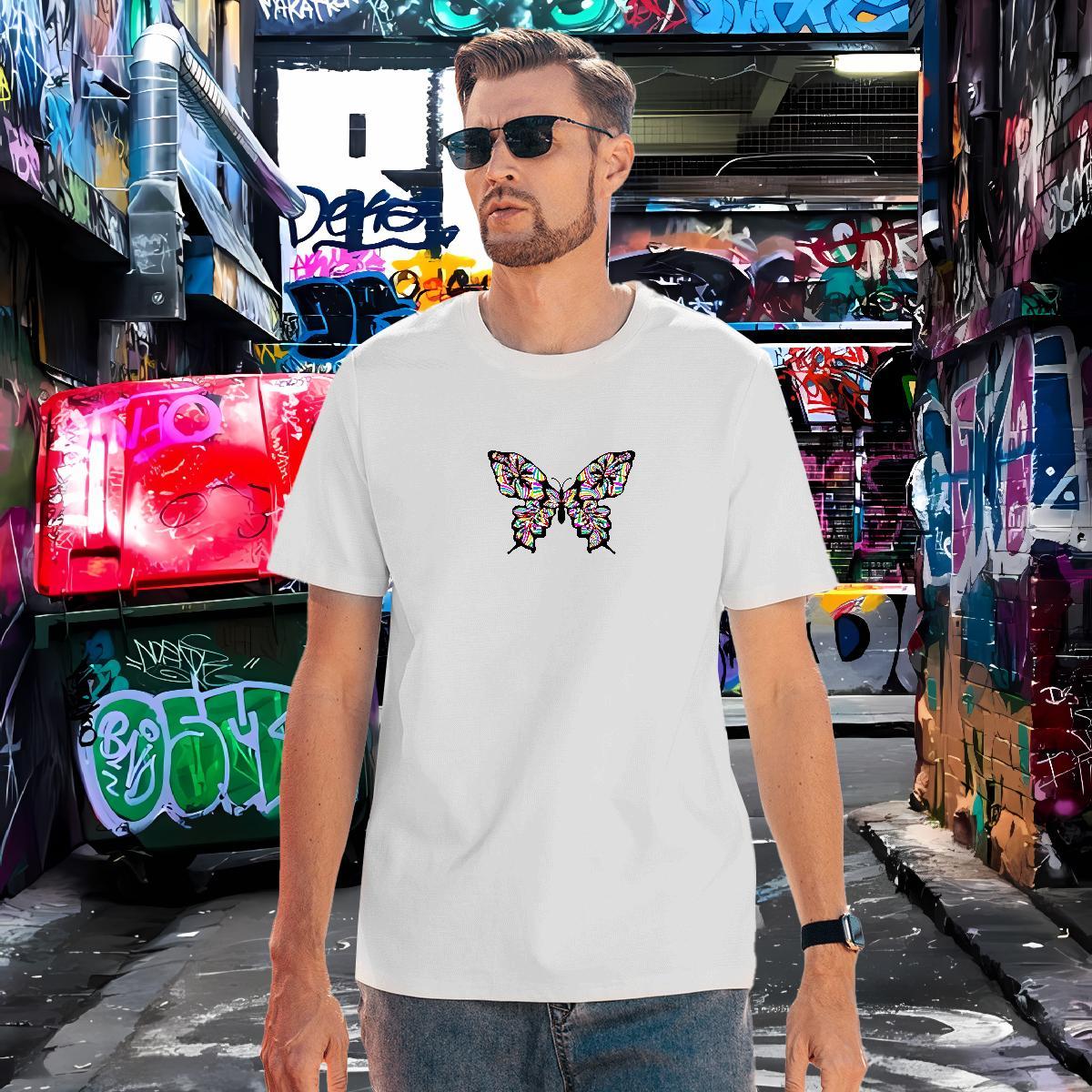 Soft Men Tees 230g 100% Cotton Butterfly Man T Shirts Daily Wear Short Sleeve Soft Cartoon Print Free Shipping Tees Shirts