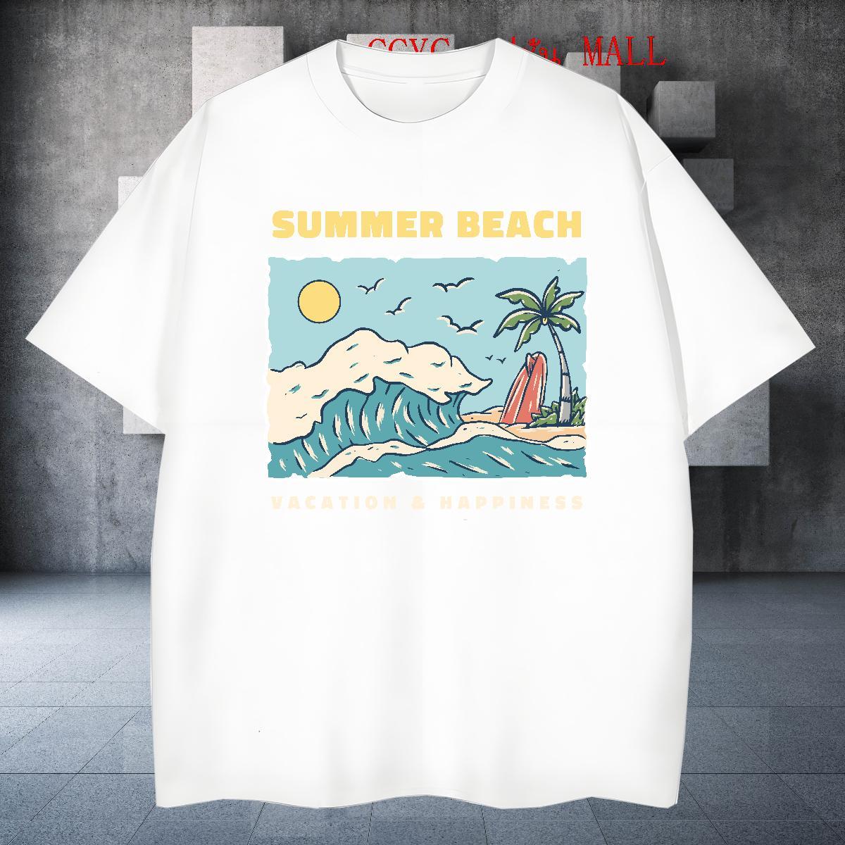 Loose Fit Men Tshirts 230g Pure Cotton High Street Hip Hop sea Floral Print Round Neck Short Sleeve Casual New Mens T Shirts Tees Shirts