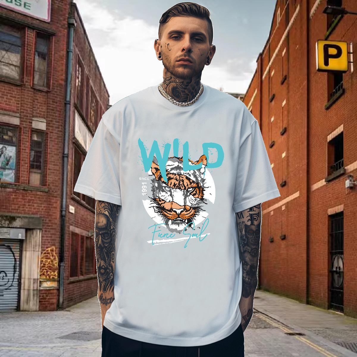 T shirt 230g Pure Cotton tiger Daily Wear Breathable Short Sleeve Anime Tshirt for Man Woman Classic Casual Wholesale Top Tees