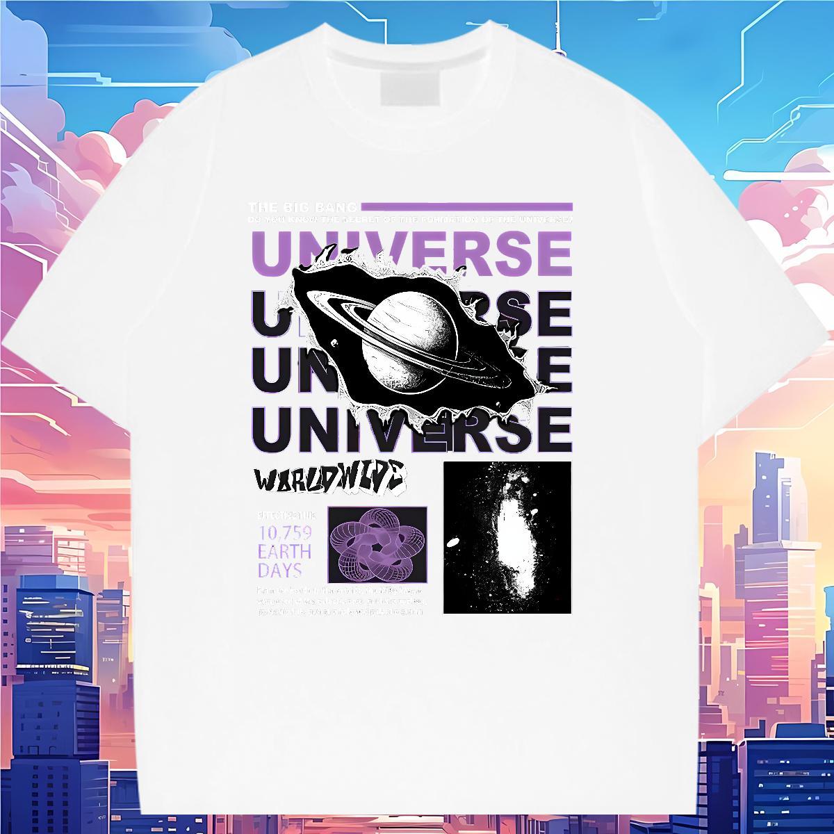 T Shirt For Man 230g Cotton universe Daily Outfit Breathable Short Sleeve White Plus Size Men Tops Tees New Unisex Wear