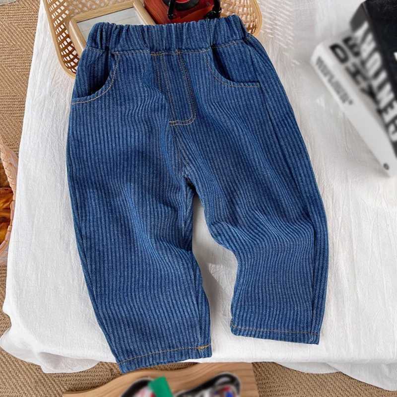 Boys and Girls Pants Spring/Summer New Style Striped Boys Autumn Fashion Trend Wide Mouth Jeans Baby Casual Childrens Striped Pants W241227