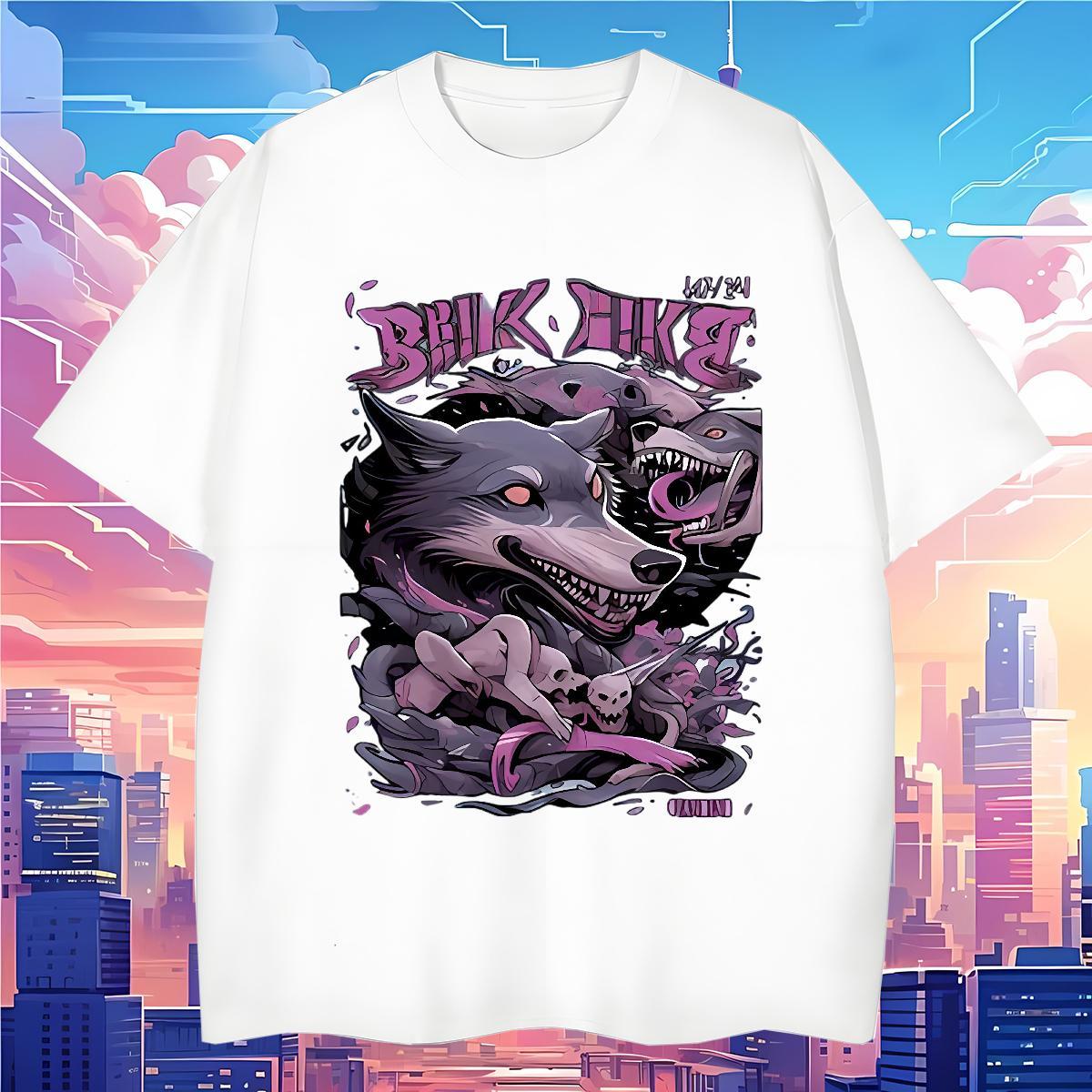 T Shirt For Man 230g Pure Cotton wolf Daily Wear Breathable Short Sleeve Skull Couples T Shirts Fashion Designer High Quality Clothings