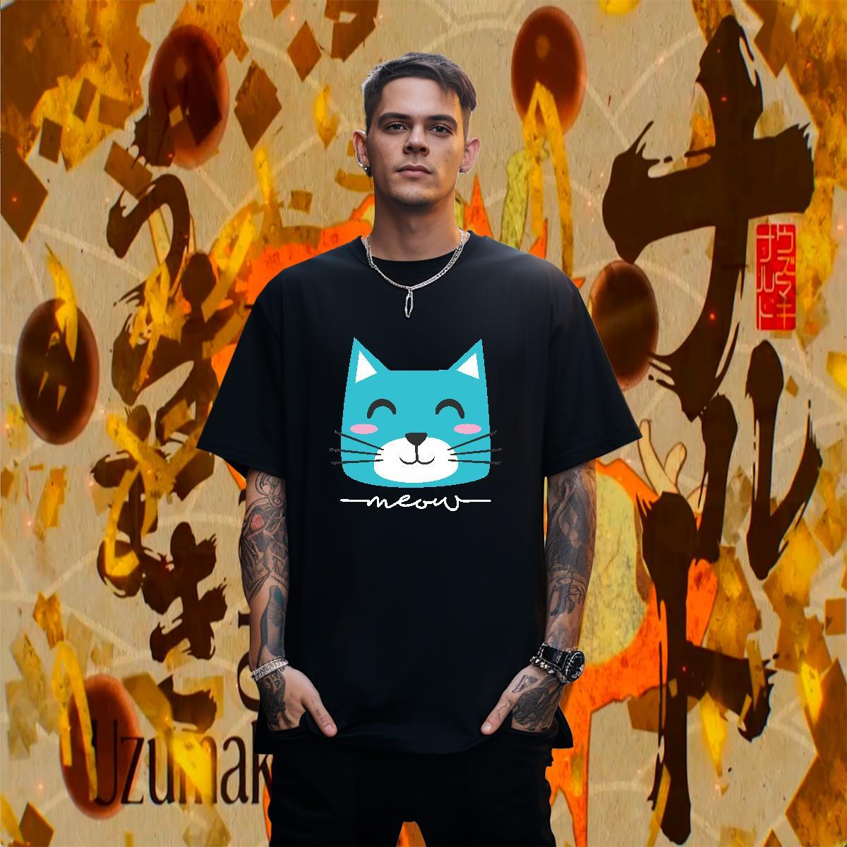 Soft Men Clothes T-Shirt 230g Cotton cute T Shirts Men Outdoor Pure Cotton Anime Print Fashion Clothings