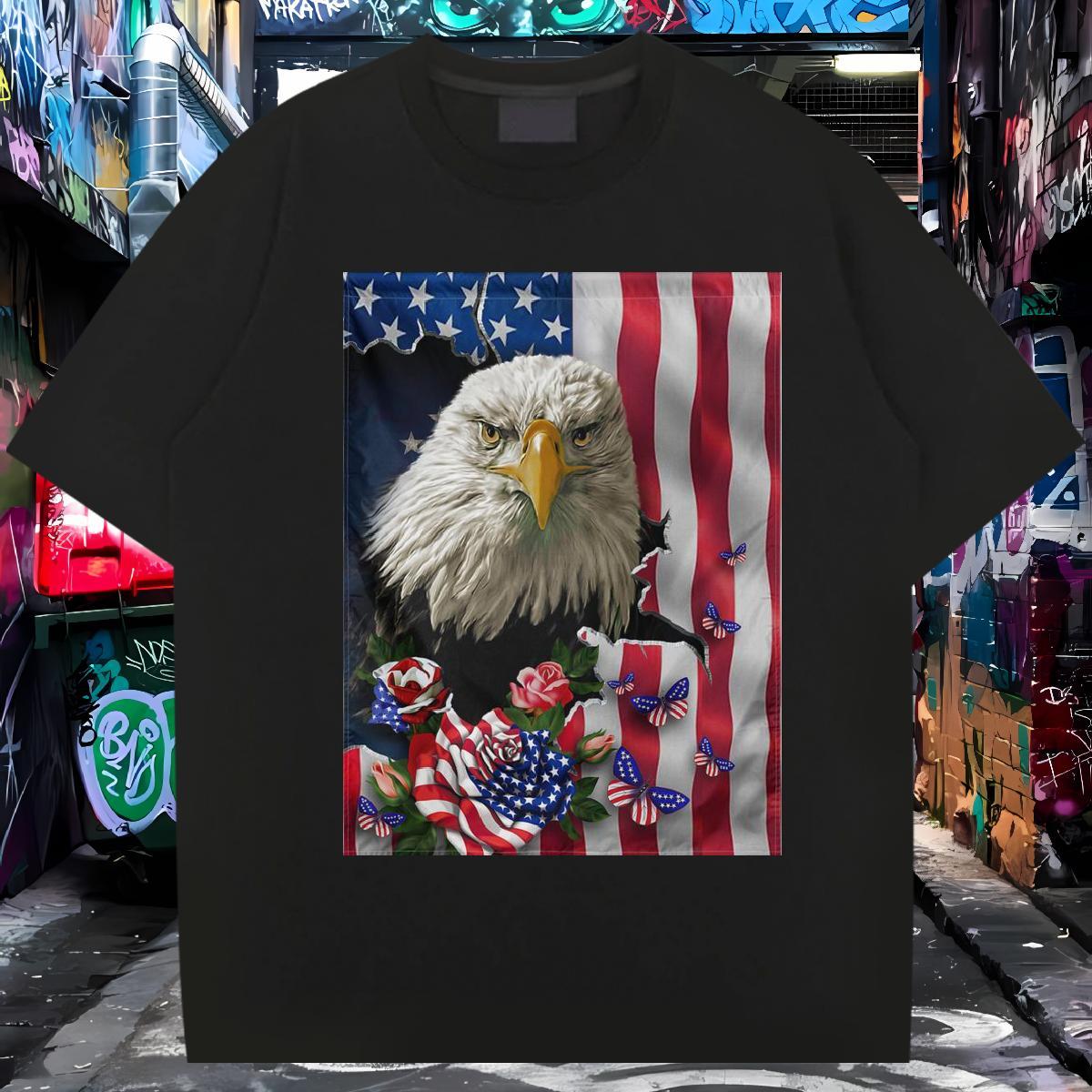 2024 New Men T Shirts 100% Cotton 230g eagle Casual Daily Wear Clothings Round Neck Short Sleeve Soft Tshirt for Man Woman Oversized 3XL 4XL