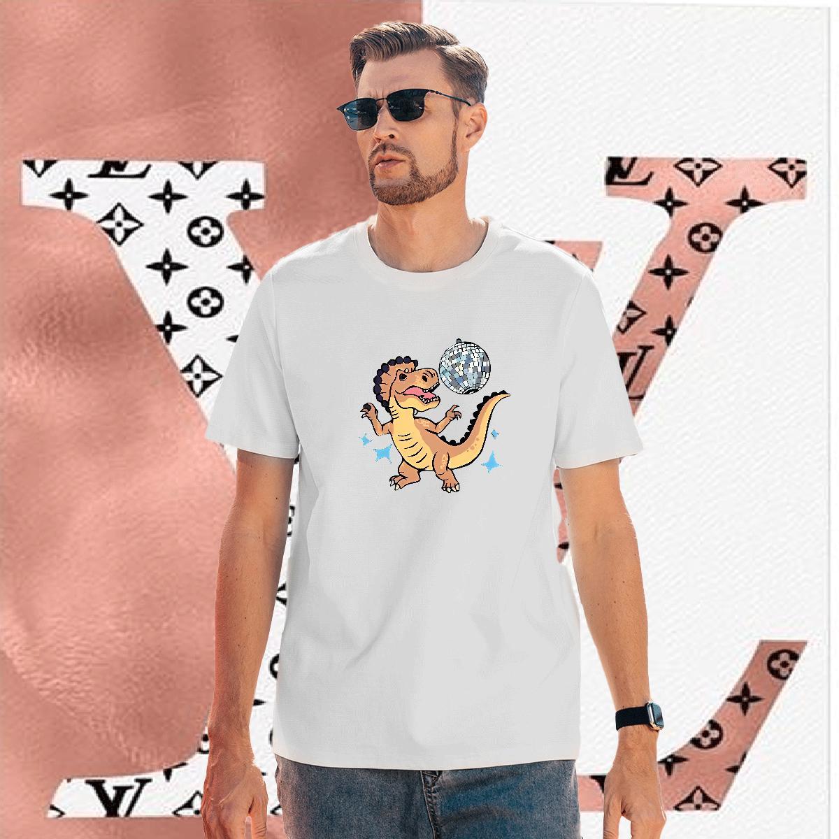 T-Shirts for Men 100% Cotton 230g dinosaur Hip Hop Street Short Sleeve O-Neck DIY Printed Men Tops Tees New Comfortable Wear