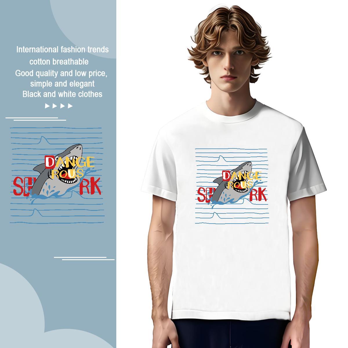 Men T Shirts 230g Pure Cotton shark Casual Short Sleeve Soft DIY Logo Oversized Men Tshirts New Designer High Quality Clothes