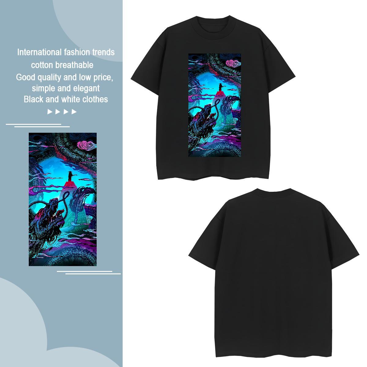 T-Shirts for Men 230g 100% Cotton dragon Hip Hop Breathable Short Sleeve Plus Size Custom Men Tops Tees Brand Classic Tees Shirts