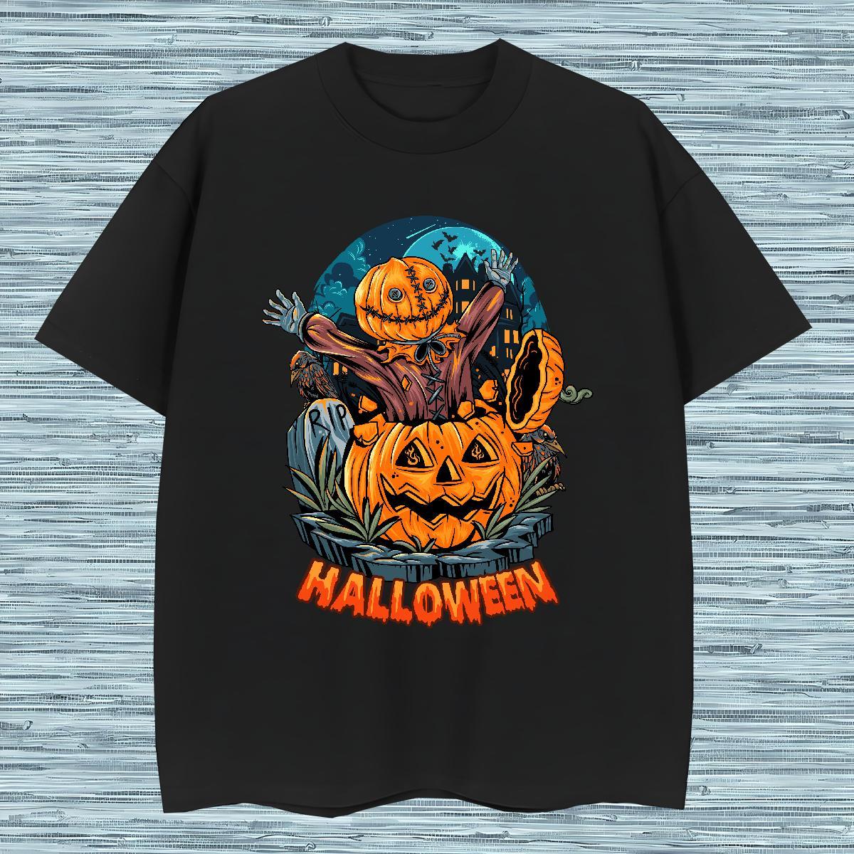 T-Shirts for Men 230g 100% Cotton Halloween Street wear Hip Hop Breathable Crew Neck Custom Printed Men Tees Casual New Classic Top Tees