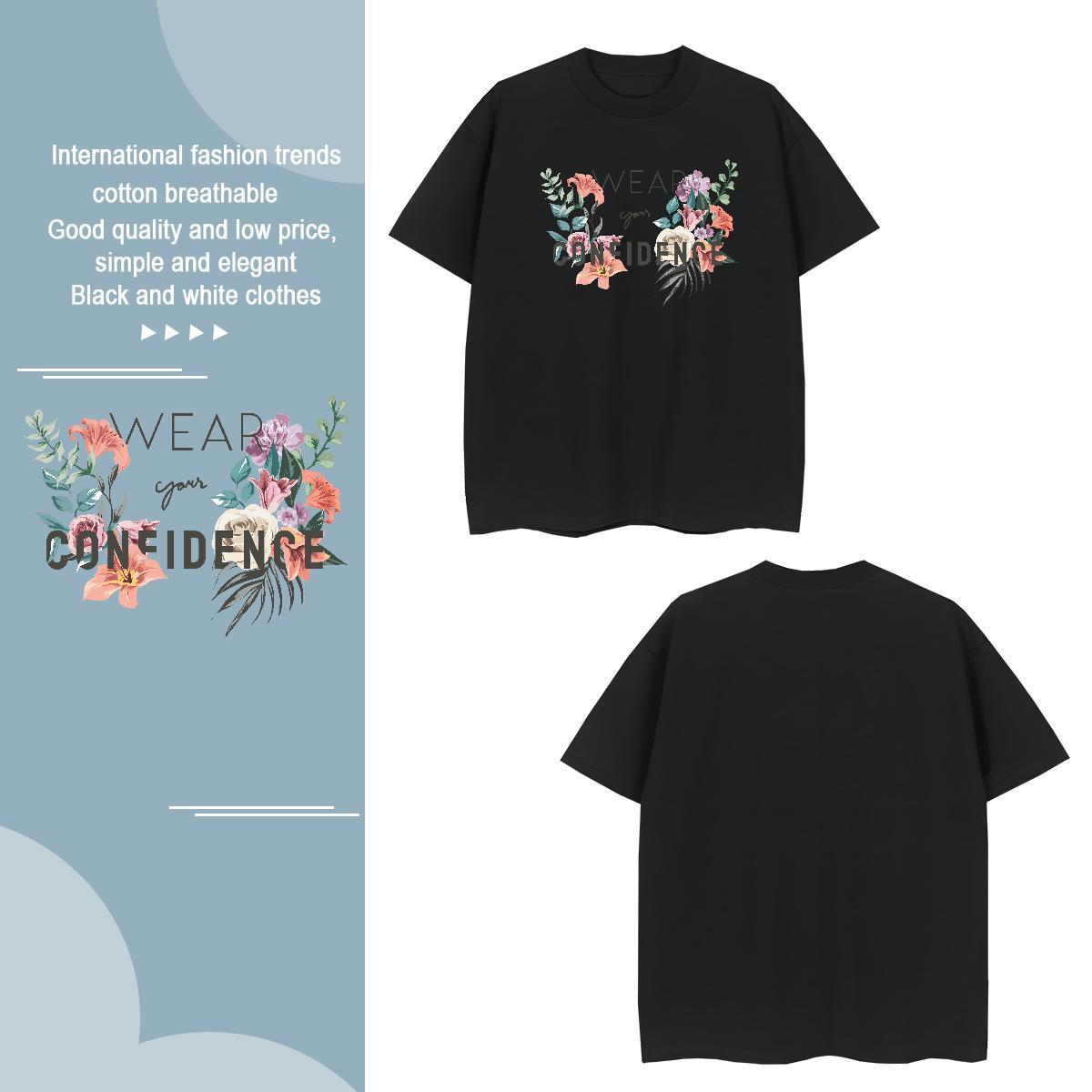 Men T Shirts 230g Pure Cotton flower Casual Breathable Short Sleeve Oversized Mens Tshirts Fashion Casual Classic Tops Shirt