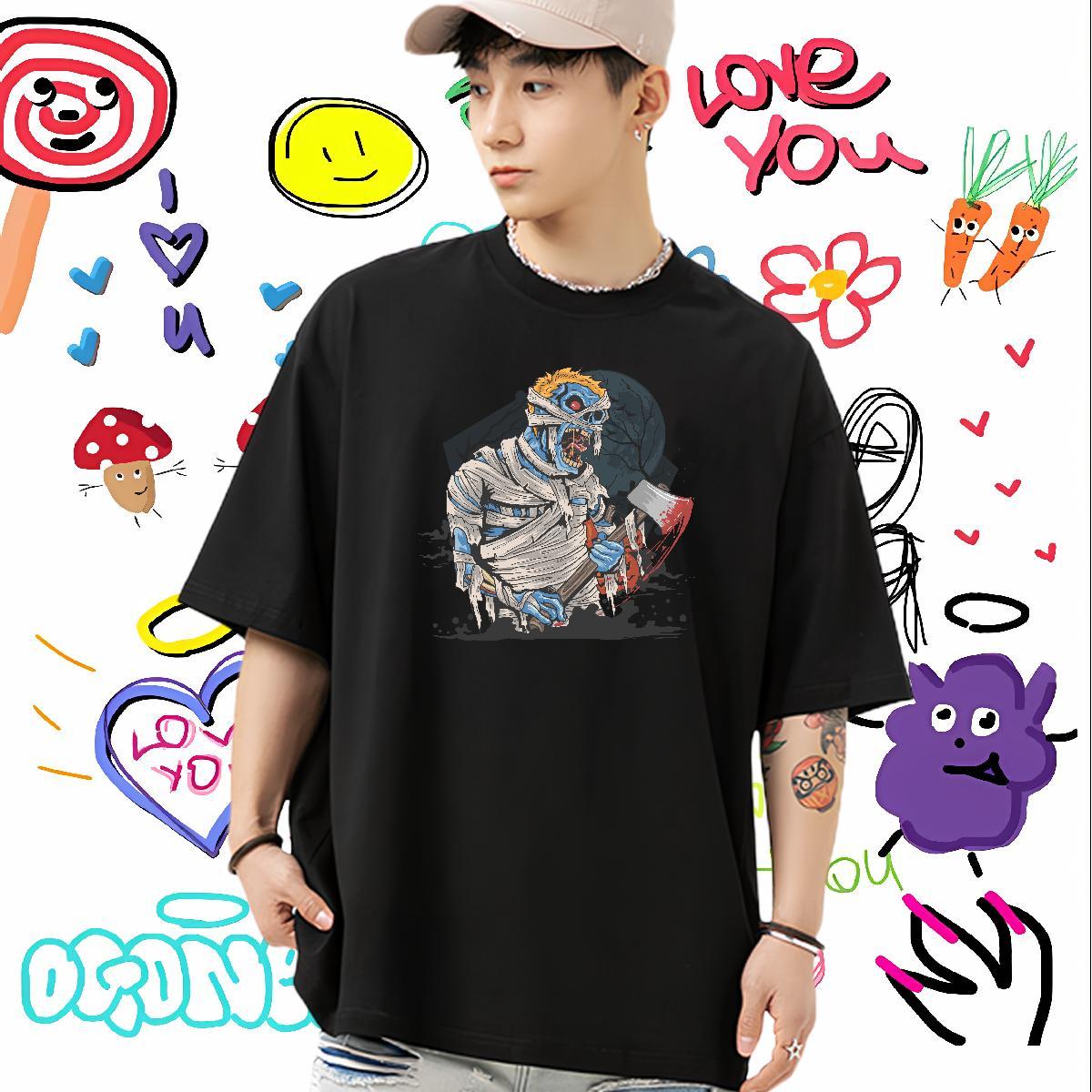 2024 T Shirts Men 230g Pure Cotton monster Street Top Tees Crew Neck Comfortable Mens Tshirts Custom Printing