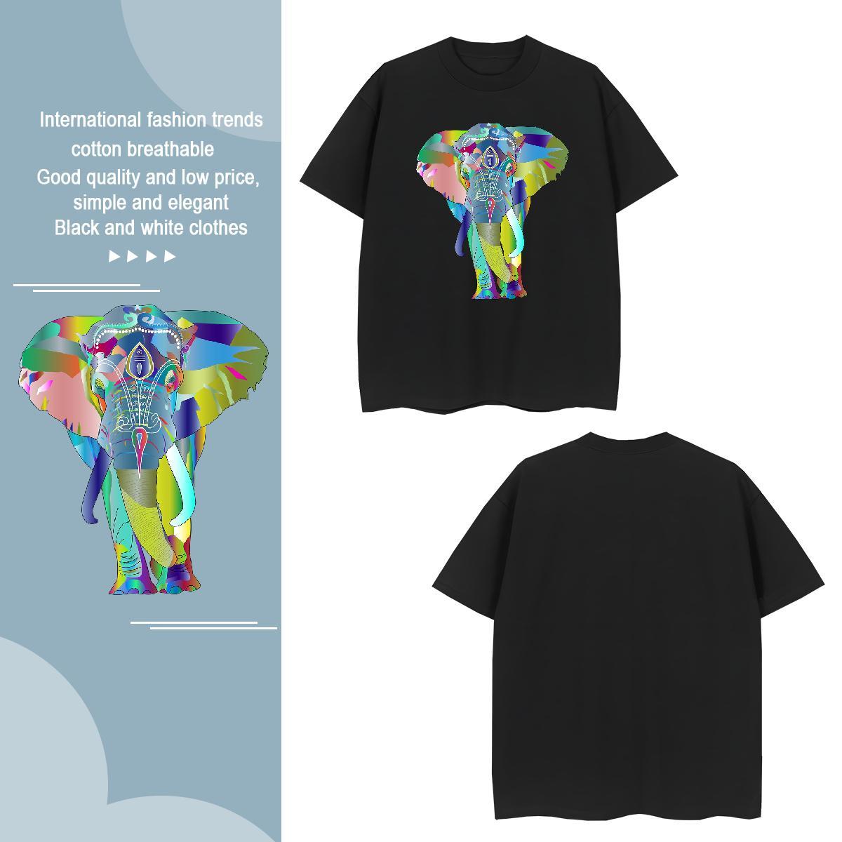 Man T Shirts 230g Pure Cotton Elephant Beach Breathable Short Sleeve Oversized Tshirt for Man Woman Fashion New Unisex Top Tees