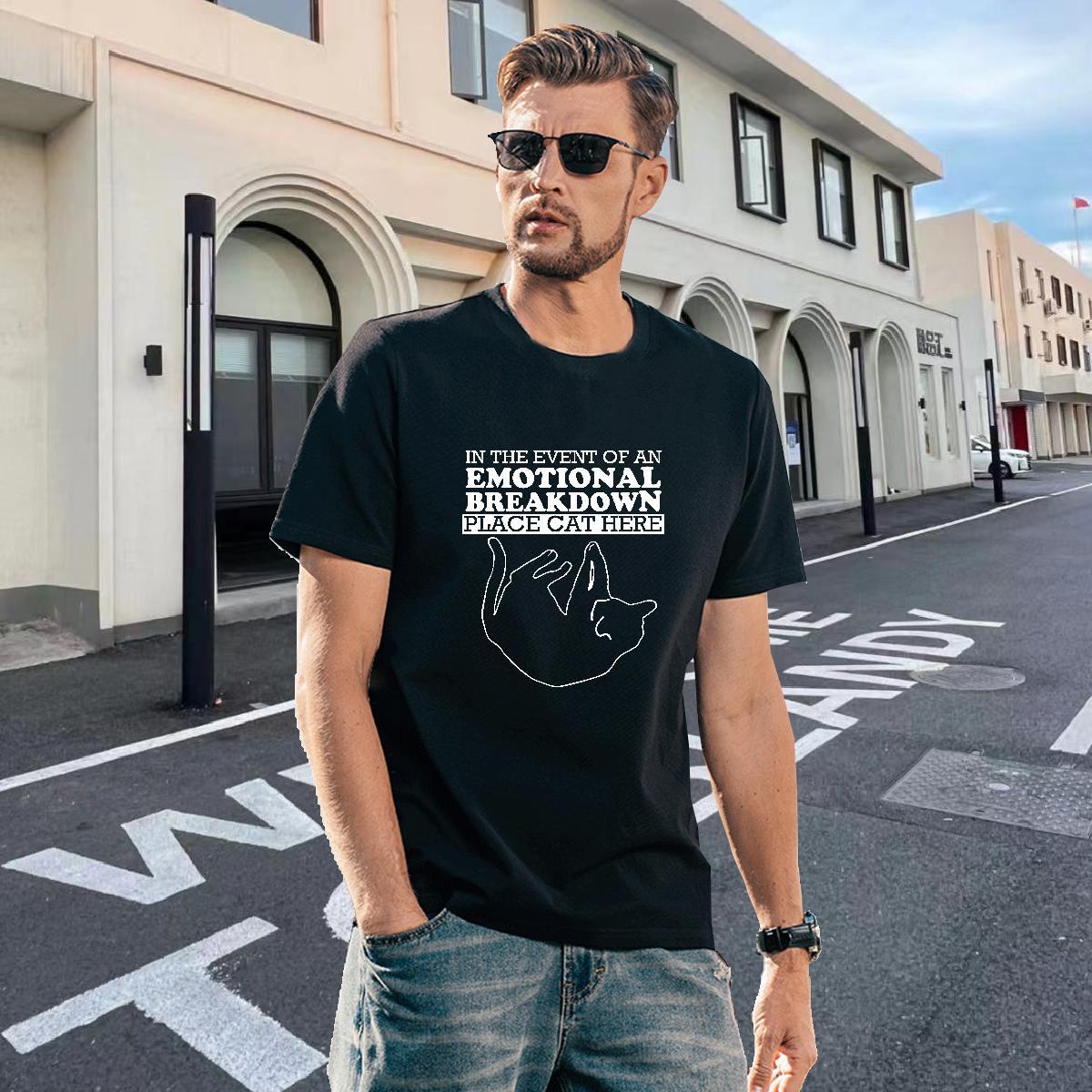 Classic Men Tees 100% Cotton 230g Casual Beach cat Cartoon Print Short Sleeve O-Neck Custom Men T Shirts Tee Shirt