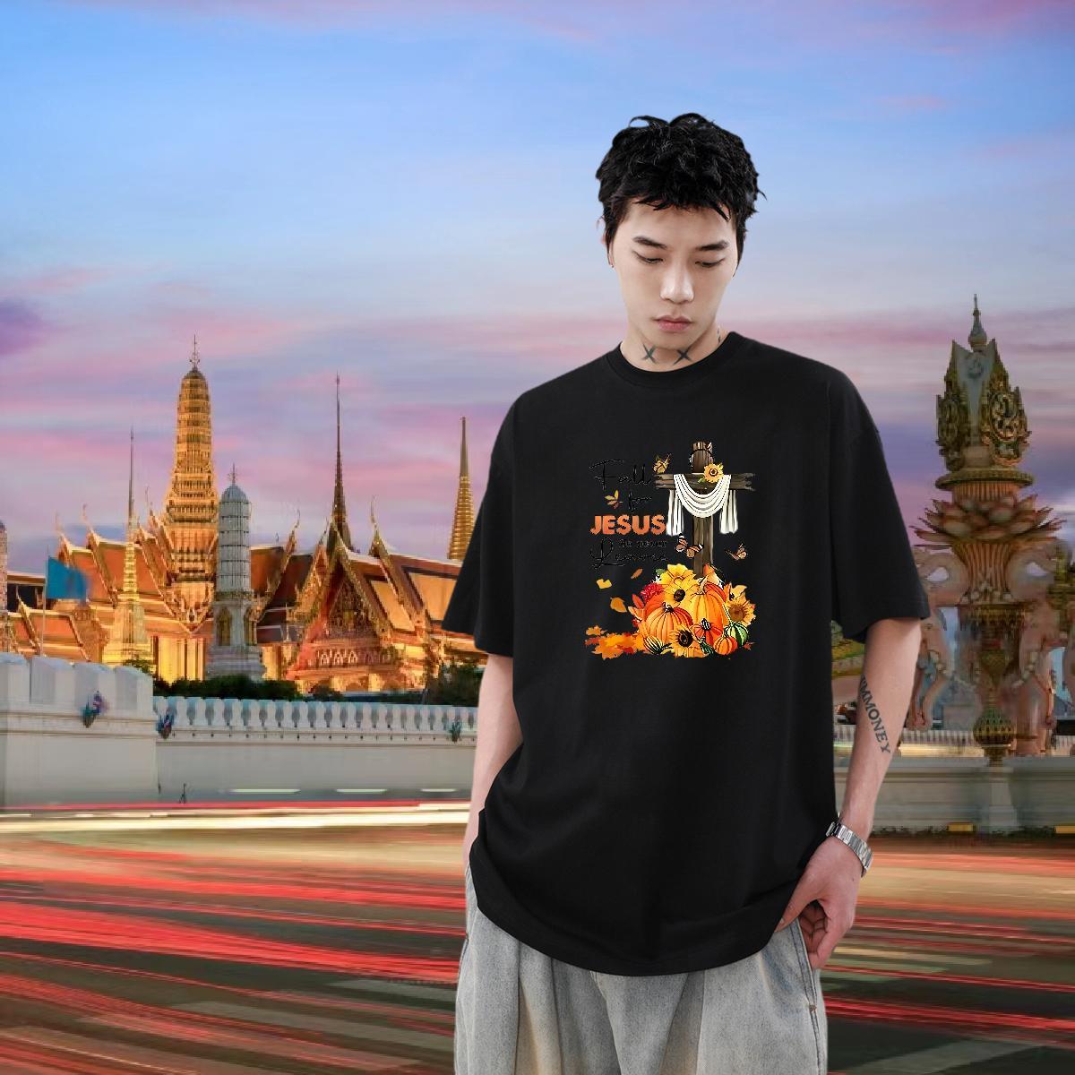 Customized Man T Shirts 230g 100% Cotton pumpkin Casual Tops Tees Breathable Crew Neck Cool Tshirt for Man Woman Plus Size Cartoon