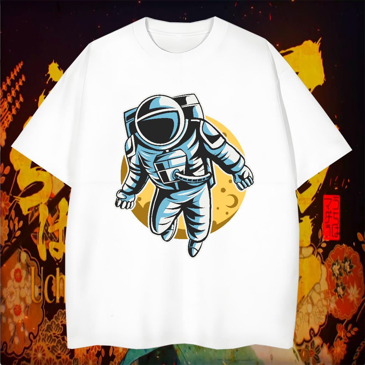 T-Shirts 230g Pure Cotton cosmonaut Home Outdoor Round Neck Short Sleeve Black Oversized Men Clothes T-Shirt Fashion Designer Soft Polos