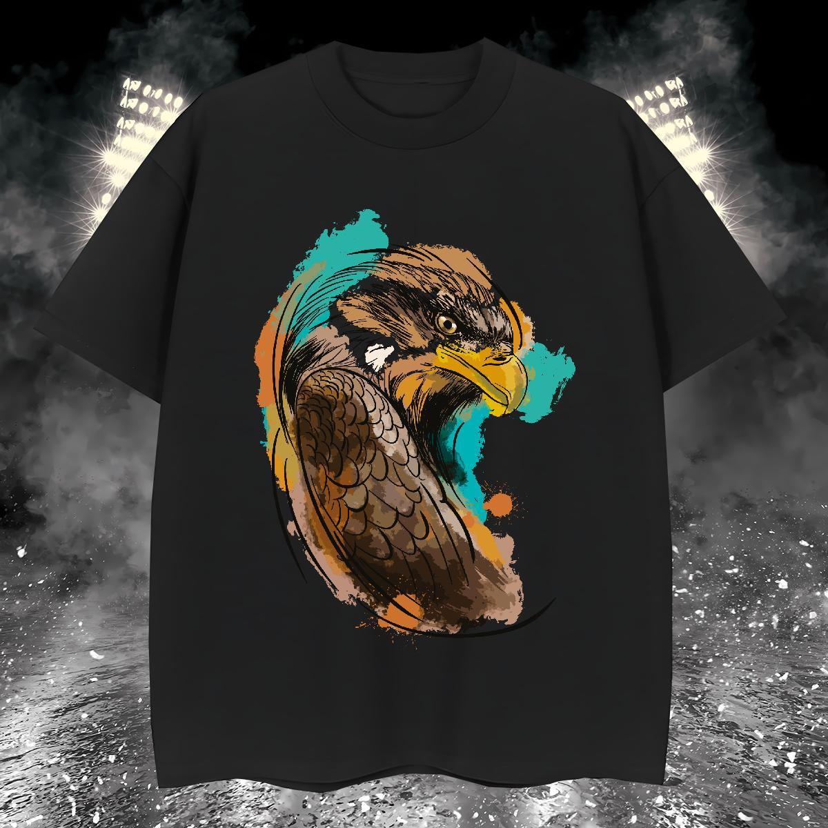 Men T Shirts 230g Pure Cotton eagle Casual Daily Wear Breathable Crew Neck Black White Men Clothes T-Shirt DIY Classic Tops