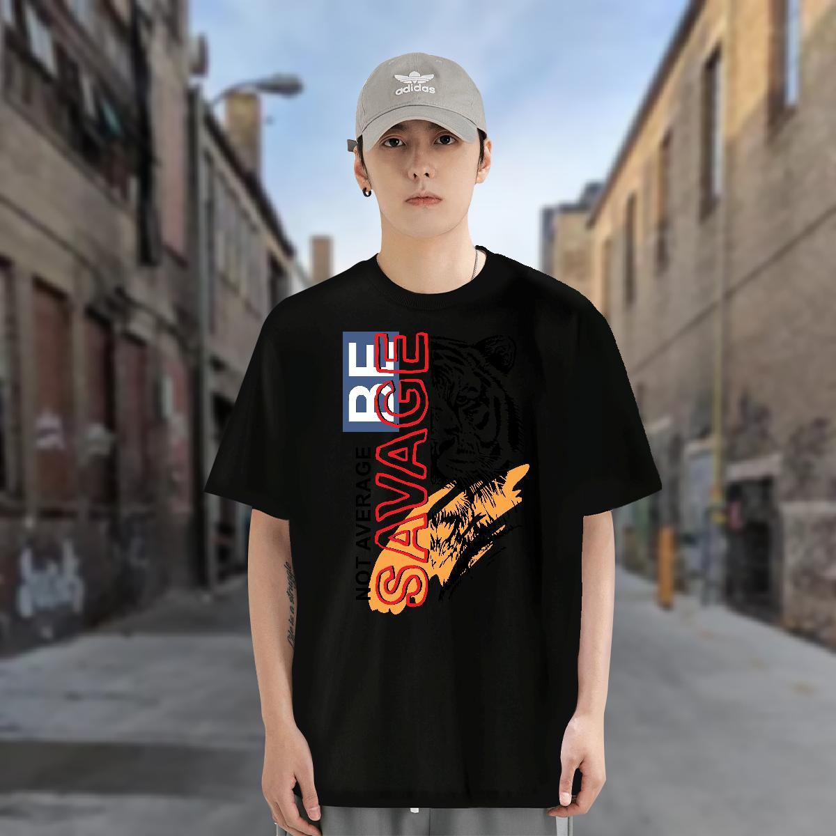 T Shirt For Man 100% Cotton 230g Summer Casual Crew Neck Floral Print Mens Tshirts Free Shipping Loose Tops