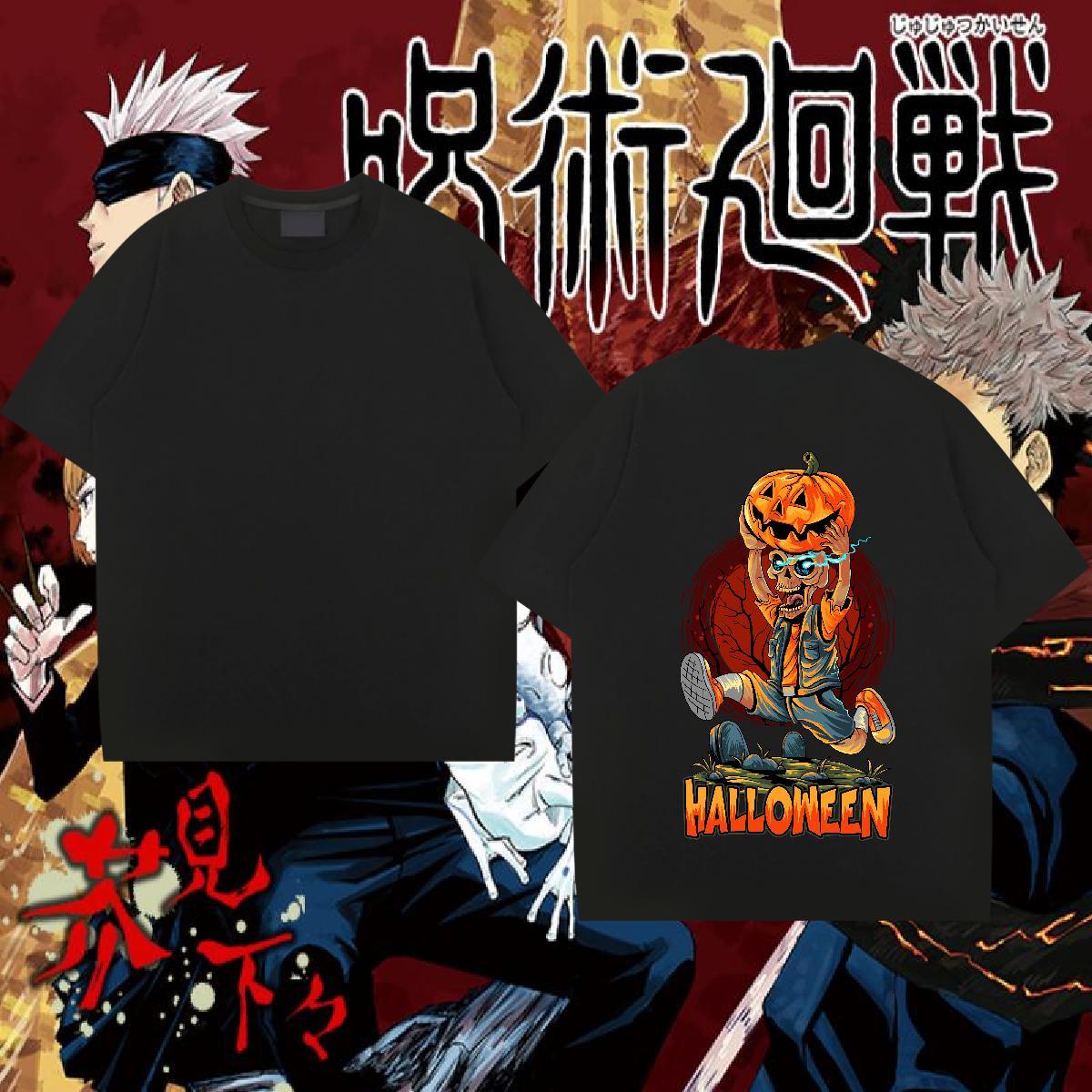 Customized T Shirts Men 230g Pure Cotton Halloween Home Outdoor Tops Shirt O-Neck Short Sleeve Cool Men Tshirts Oversized