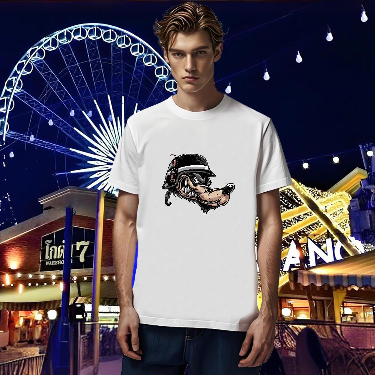 Casual New Men T Shirts 230g Cotton wolf Daily Outfit Wear O Neck Short Sleeves High Quality Men Tees Custom Printed