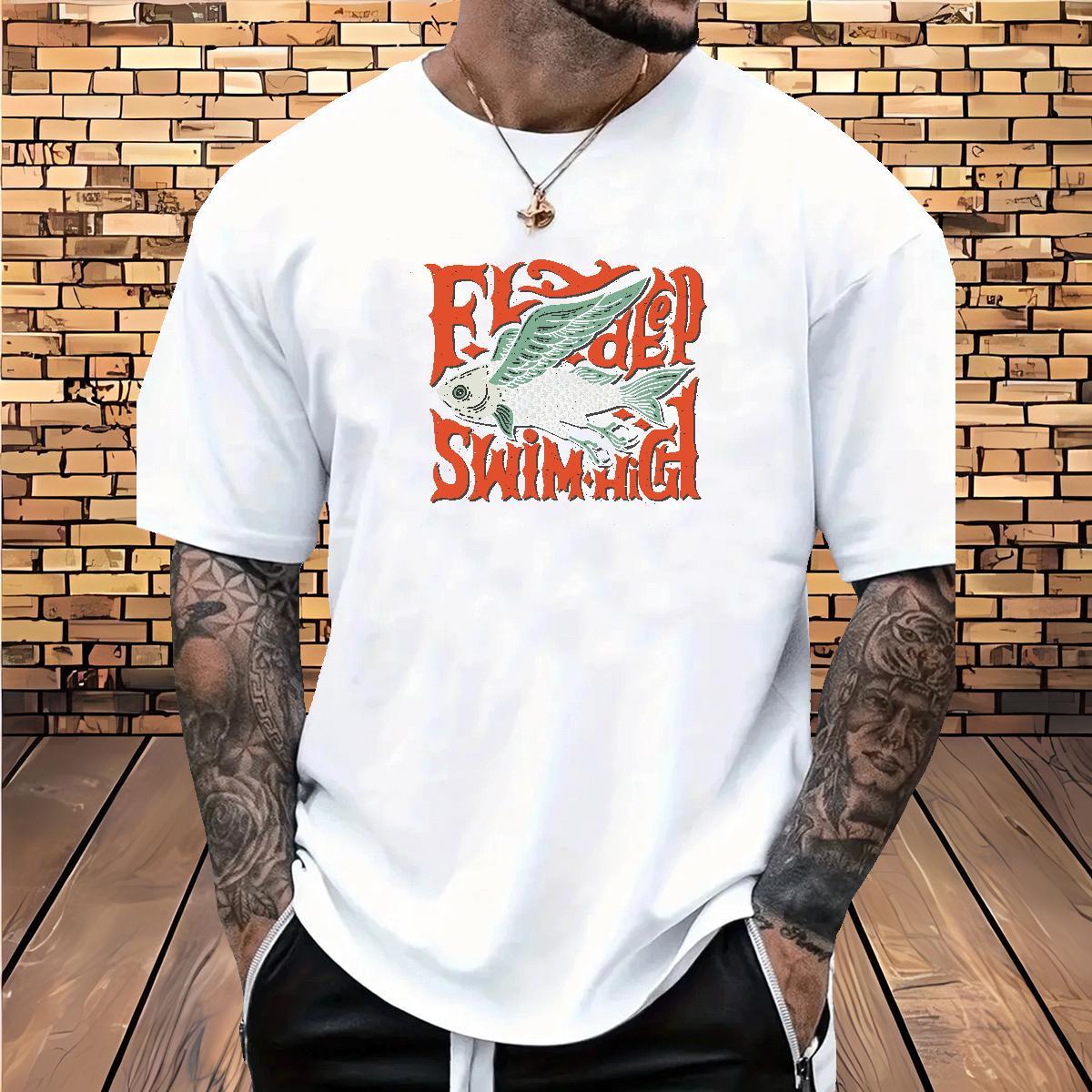 Fashion Casual T-Shirts for Men 230g 100% Cotton fish Casual Beach Clothes Short Sleeve O-Neck Soft Couples T Shirts Customized