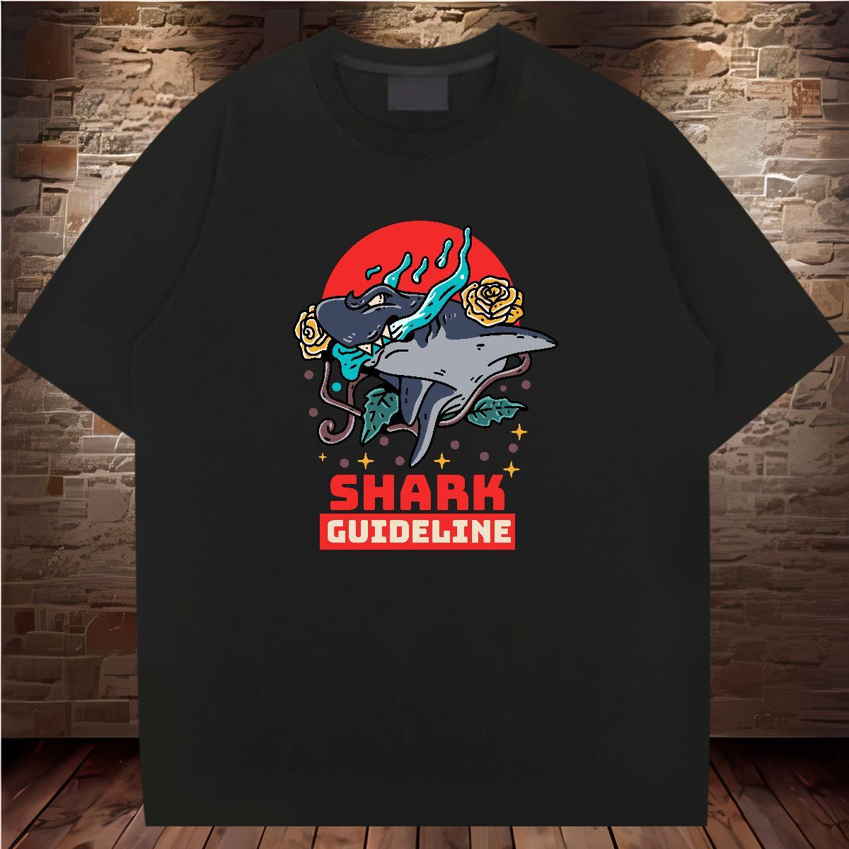 Wholesale Mens T Shirts 230g Pure Cotton shark Spring Summer Top Tees Short Sleeve Soft Designer Men Tshirts DIY Printed