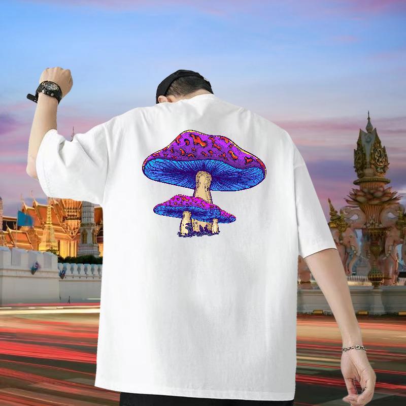 Free Shipping Man T Shirts 230g 100% Cotton mushroom Street Polos Short Sleeve O-Neck Loose Fit Tshirt for Man Woman Anime