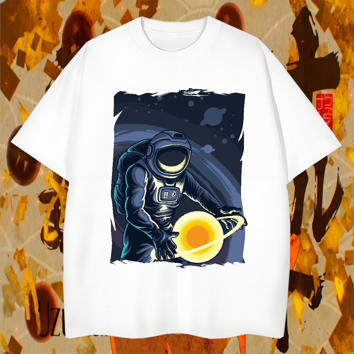 Man T Shirts 230g Cotton spaceman Street Wear Crew Neck Breathable DIY Logo Oversized Men Tops Tees Fashion New Cool Top Tees