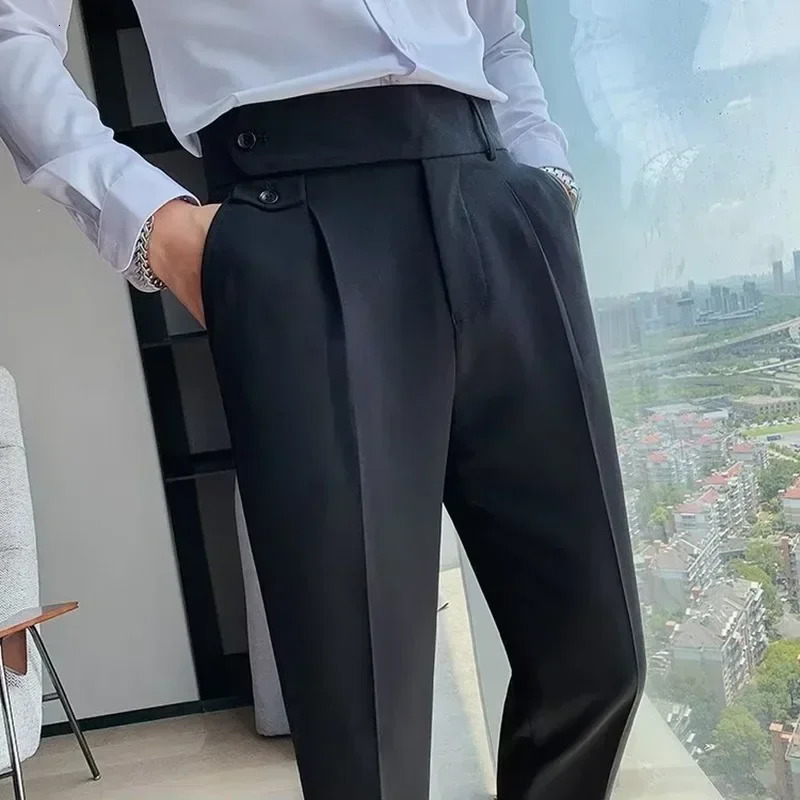 Men Suit Pants Solid Color Slim Fit Spring Autumn Streetwear Elastic Waist Straight Male Business Office Formal Trousers 240813