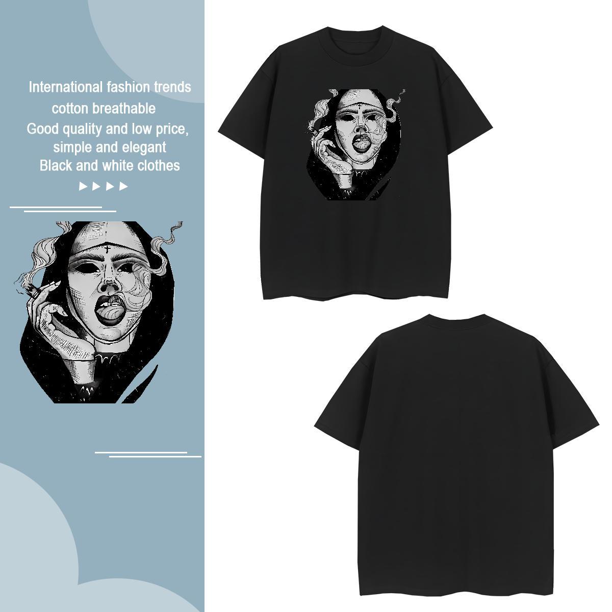 T Shirt For Man 230g Cotton nun Anime Printing Street Breathable Crew Neck Customized Print Tshirts Fashion New Cool Design Clothes