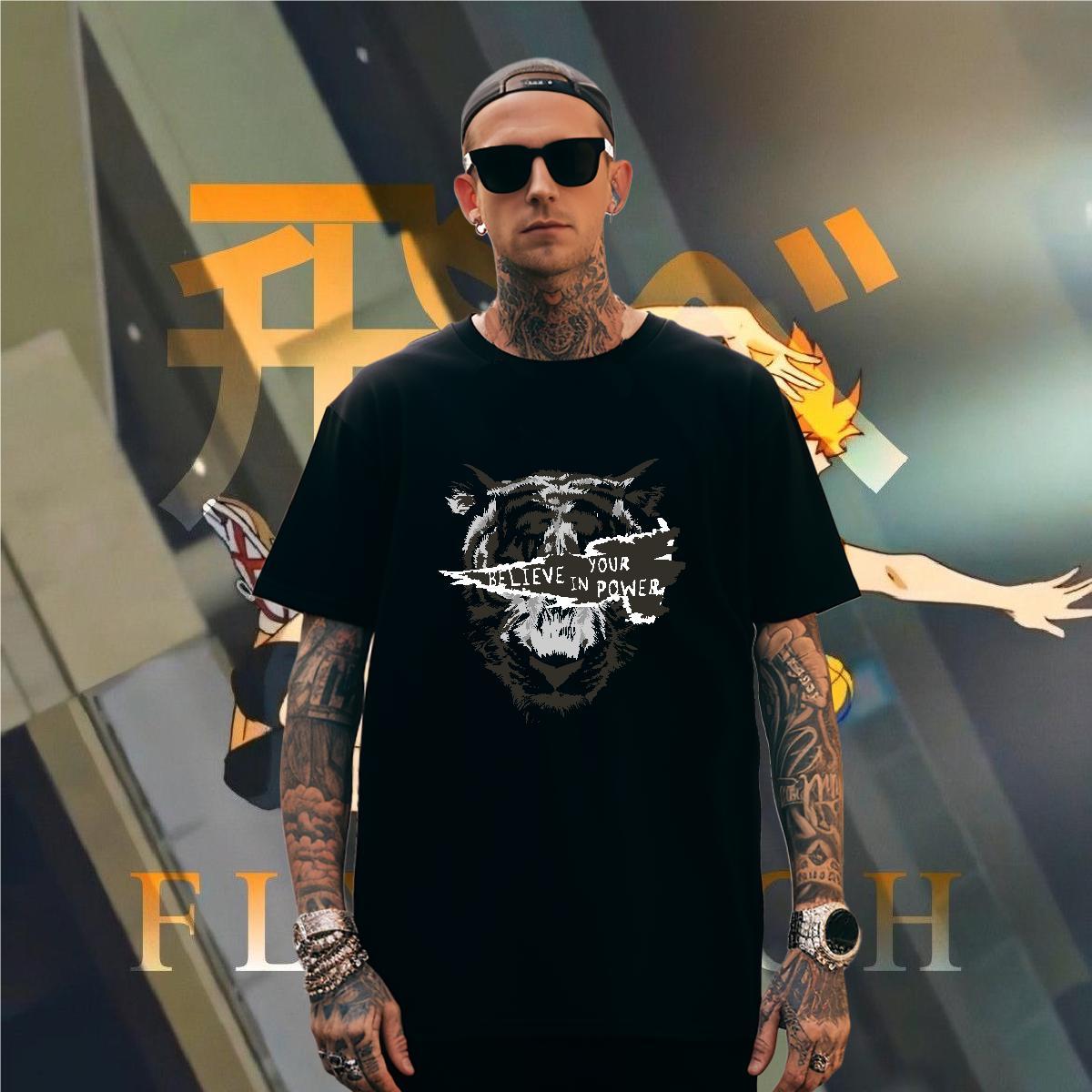 T-Shirts 100% Cotton 230g leopard Spring Summer Breathable Short Sleeve Black White Tshirts 2024 DIY Popular Clothes