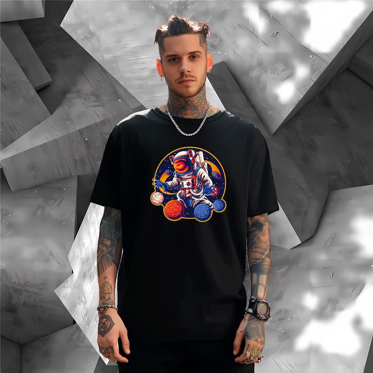 T-Shirts for Men 100% Cotton 230g universe Hip Hop Street Pure Cotton Black Oversized Men Clothes T-Shirt Fashion New Popular Tops Shirt