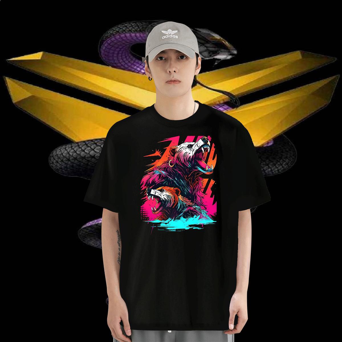 T-Shirts for Men 230g 100% Cotton Anime Printing Street O Neck Short Sleeves Skull Tshirts Fashion Soft Clothings